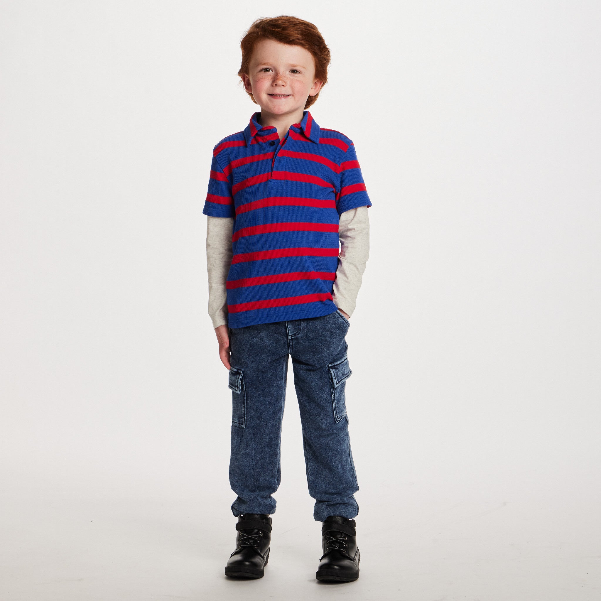 Kids Long Sleeve Waffle Polo | Rugby Stripe