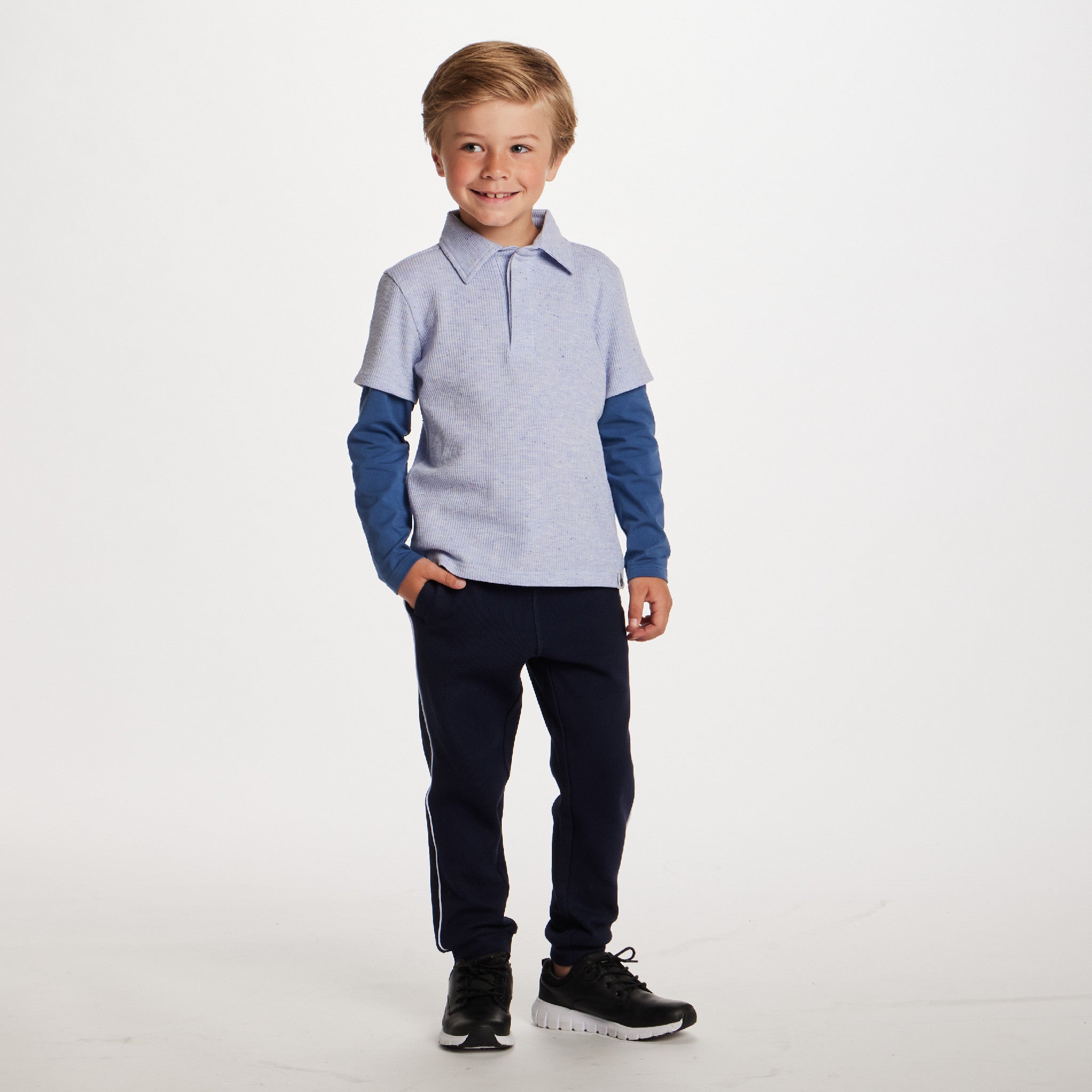Kids Two-fer Waffle Polo | Lt Blue Nep