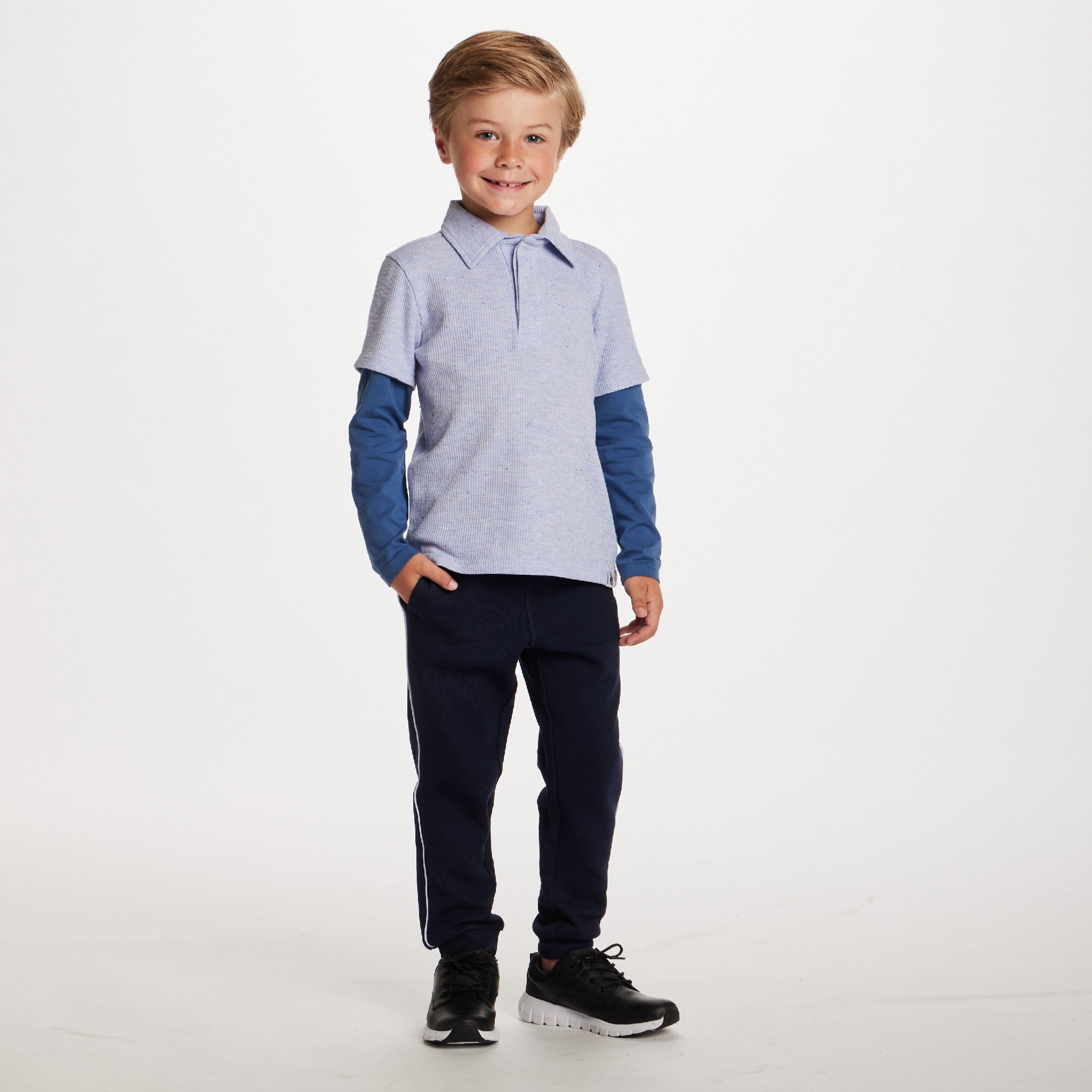 Kids Two-fer Waffle Polo | Lt Blue Nep