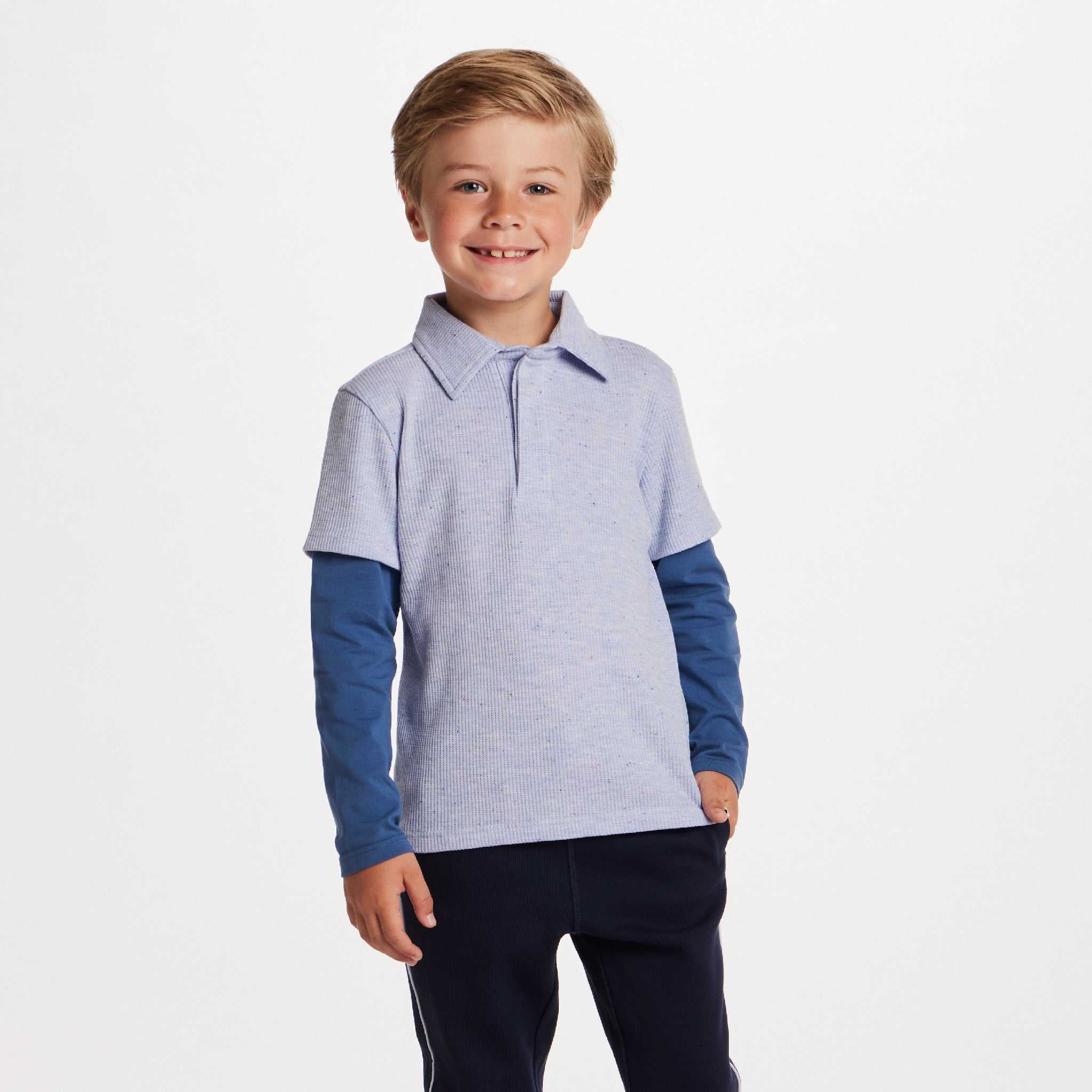 Kids Two-fer Waffle Polo | Lt Blue Nep