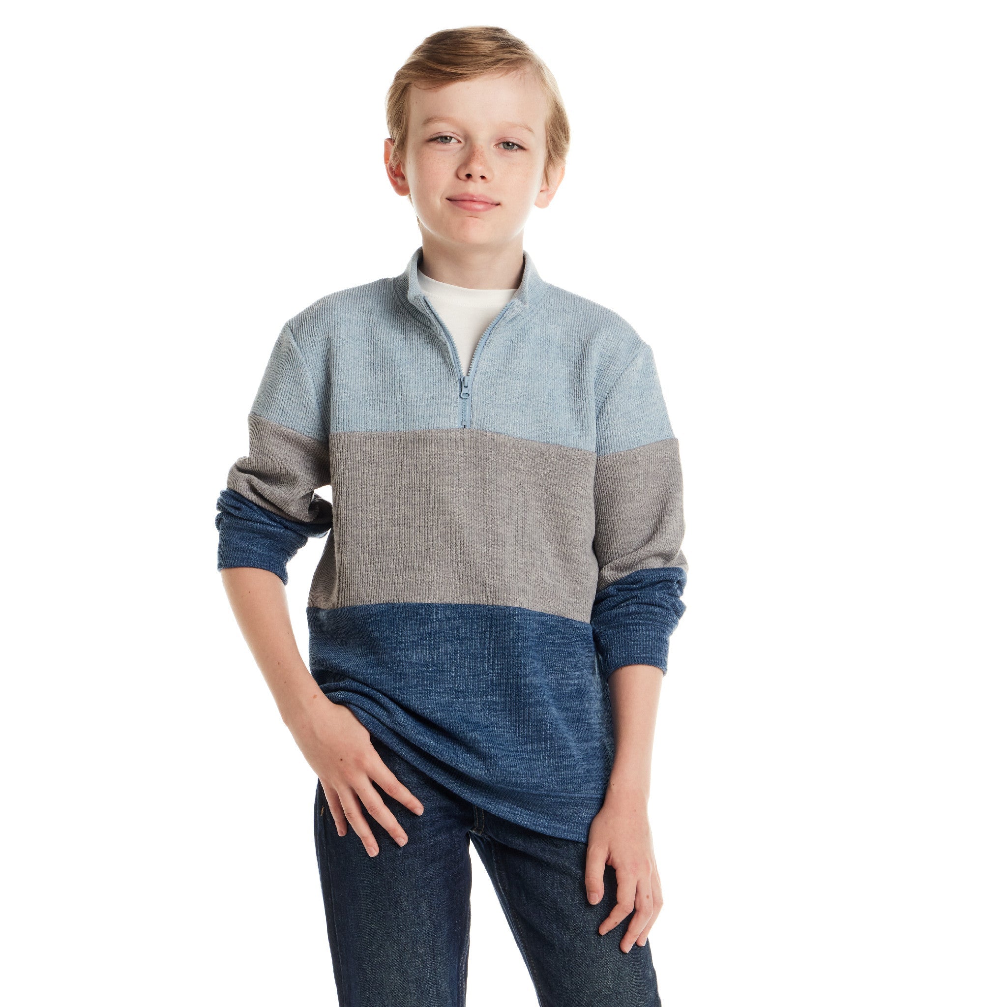 Kids Colorblocked Quarter -zip Sweater | Light Blue