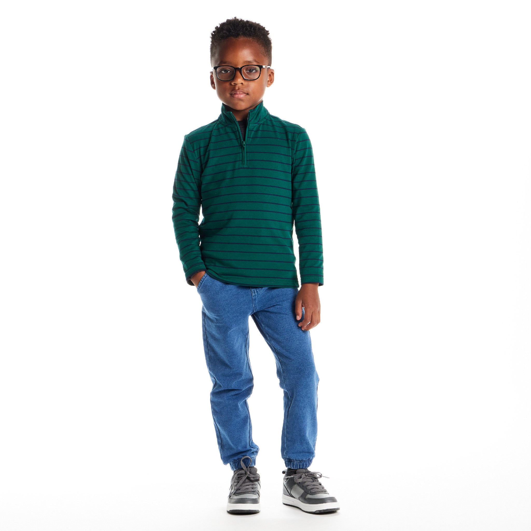 Kids Quarter Zip Stripe Pullover | Green Stripe