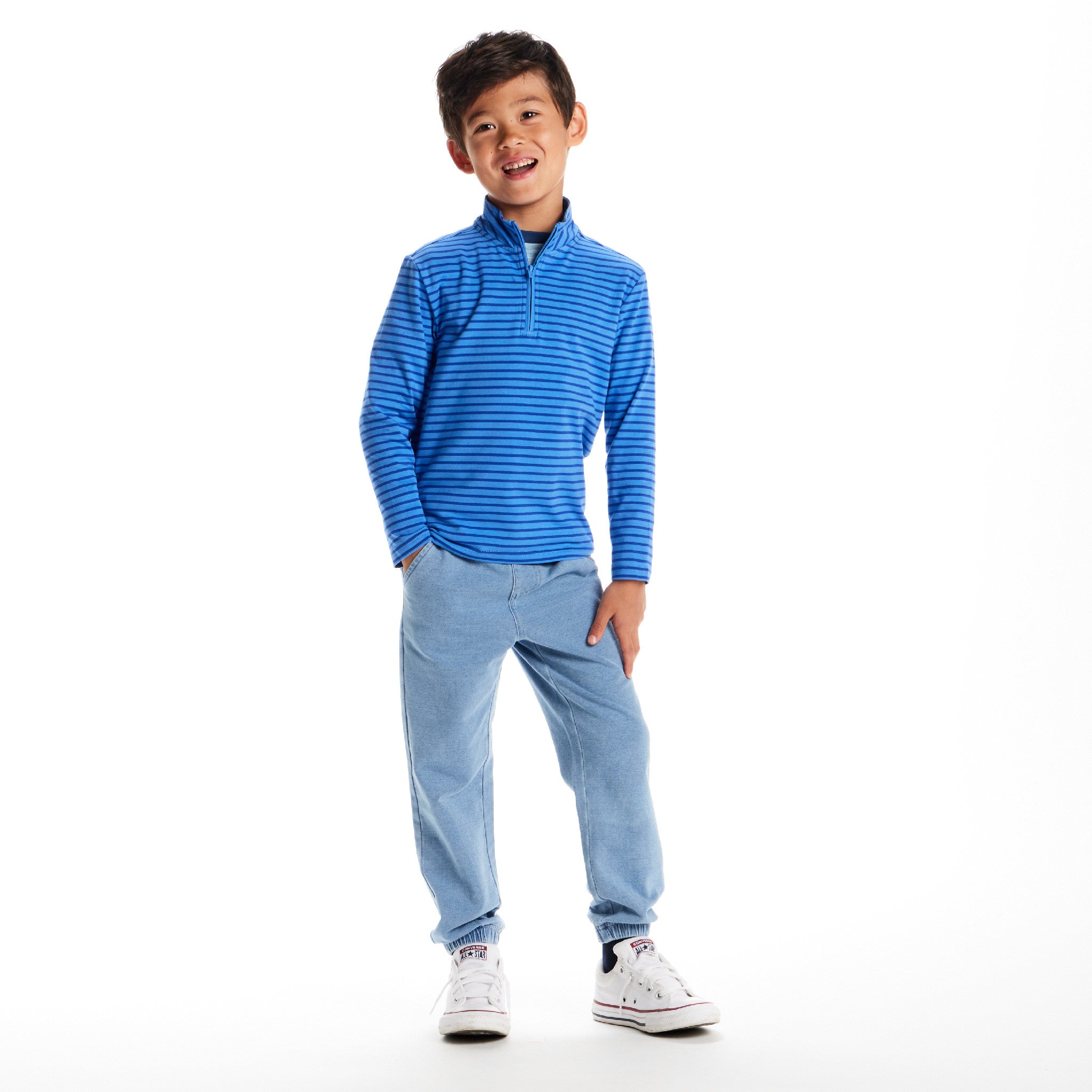 Kids Quarter Zip Stripe Pullover | Blue Stripe
