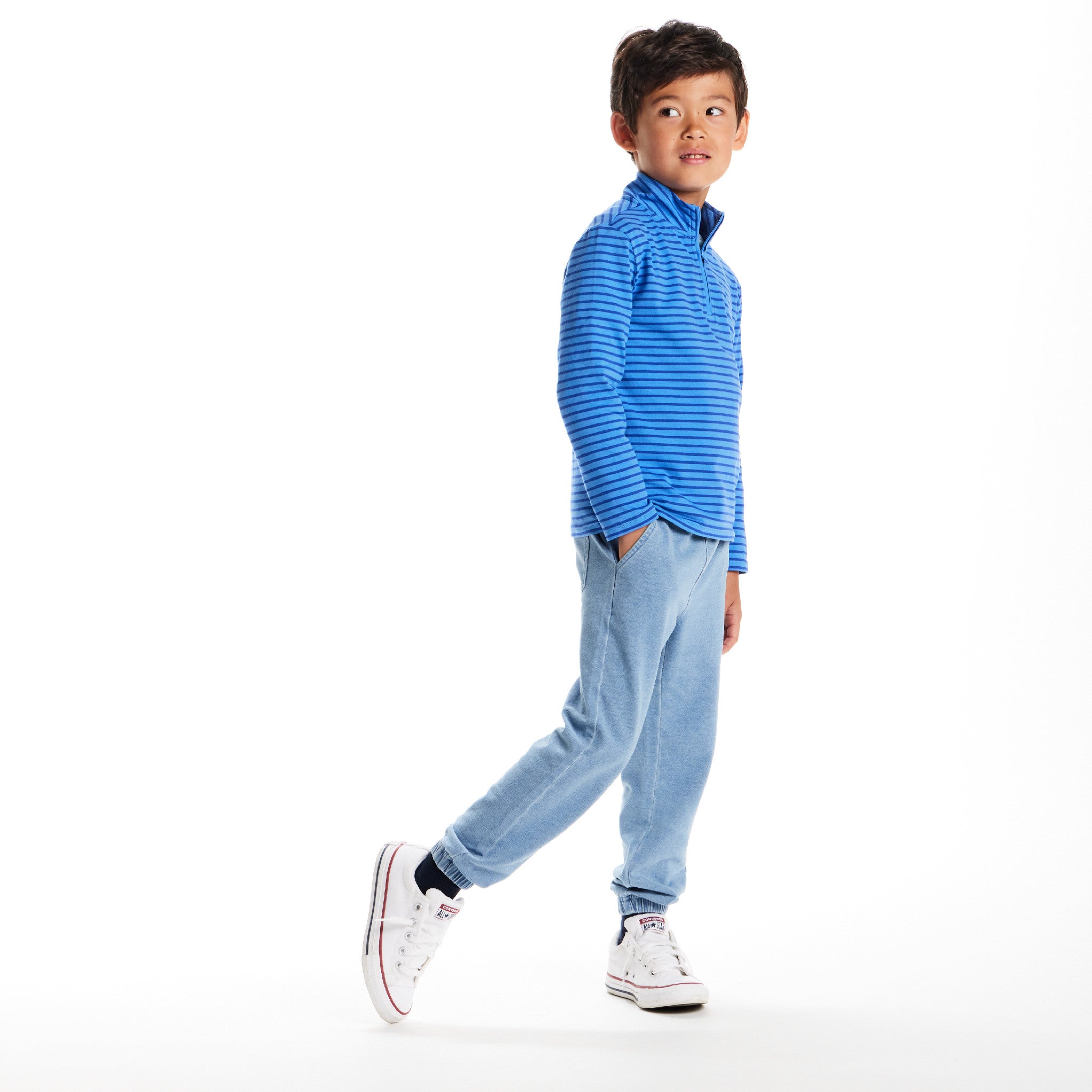 Kids Quarter Zip Stripe Pullover | Blue Stripe