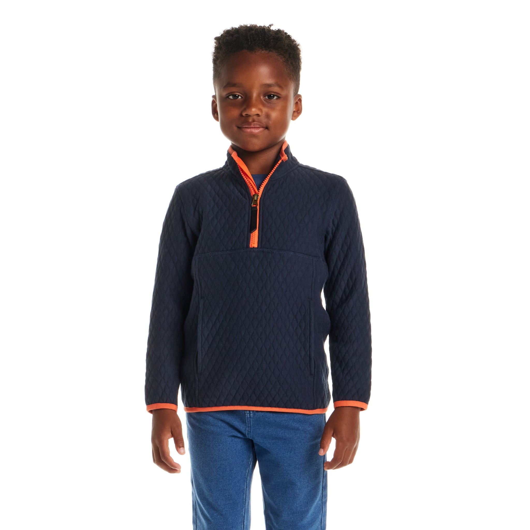 Kids Diamond Quilted Quarter-zip Pullover | Navy