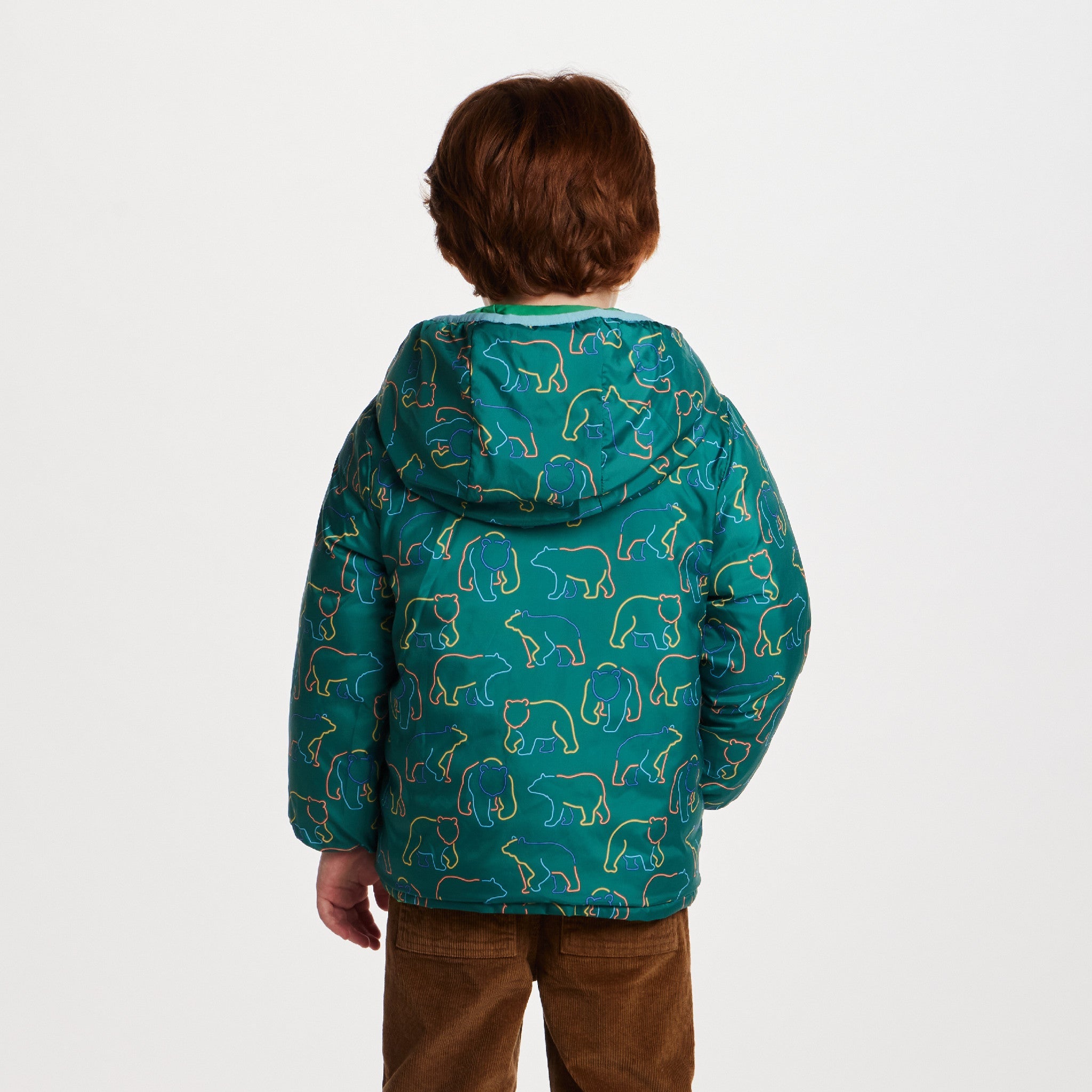Kids Reversible Puffer Jacket | Green Bear