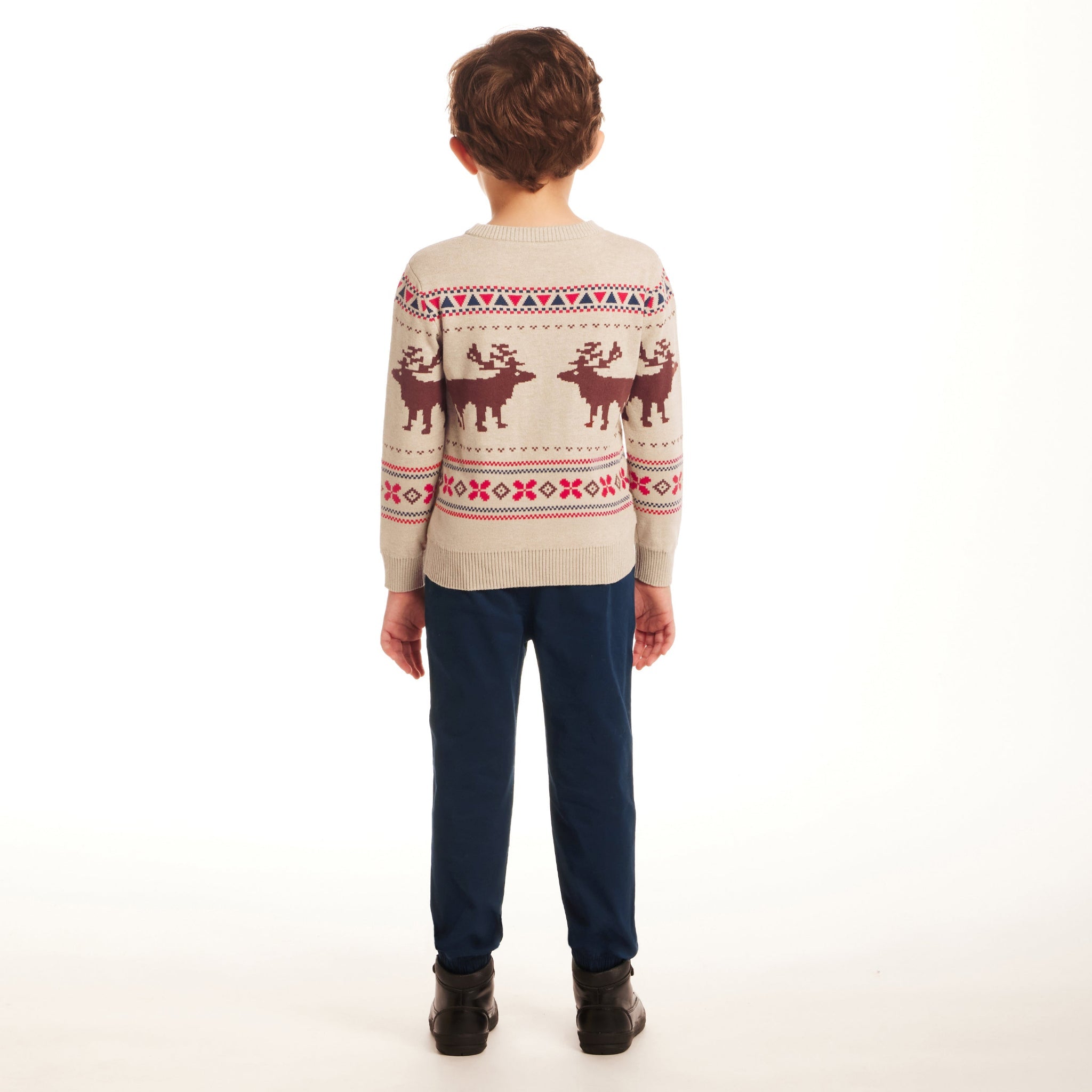 Kids Fair Isle Sweater & Twill Pant Set | Moose Motif