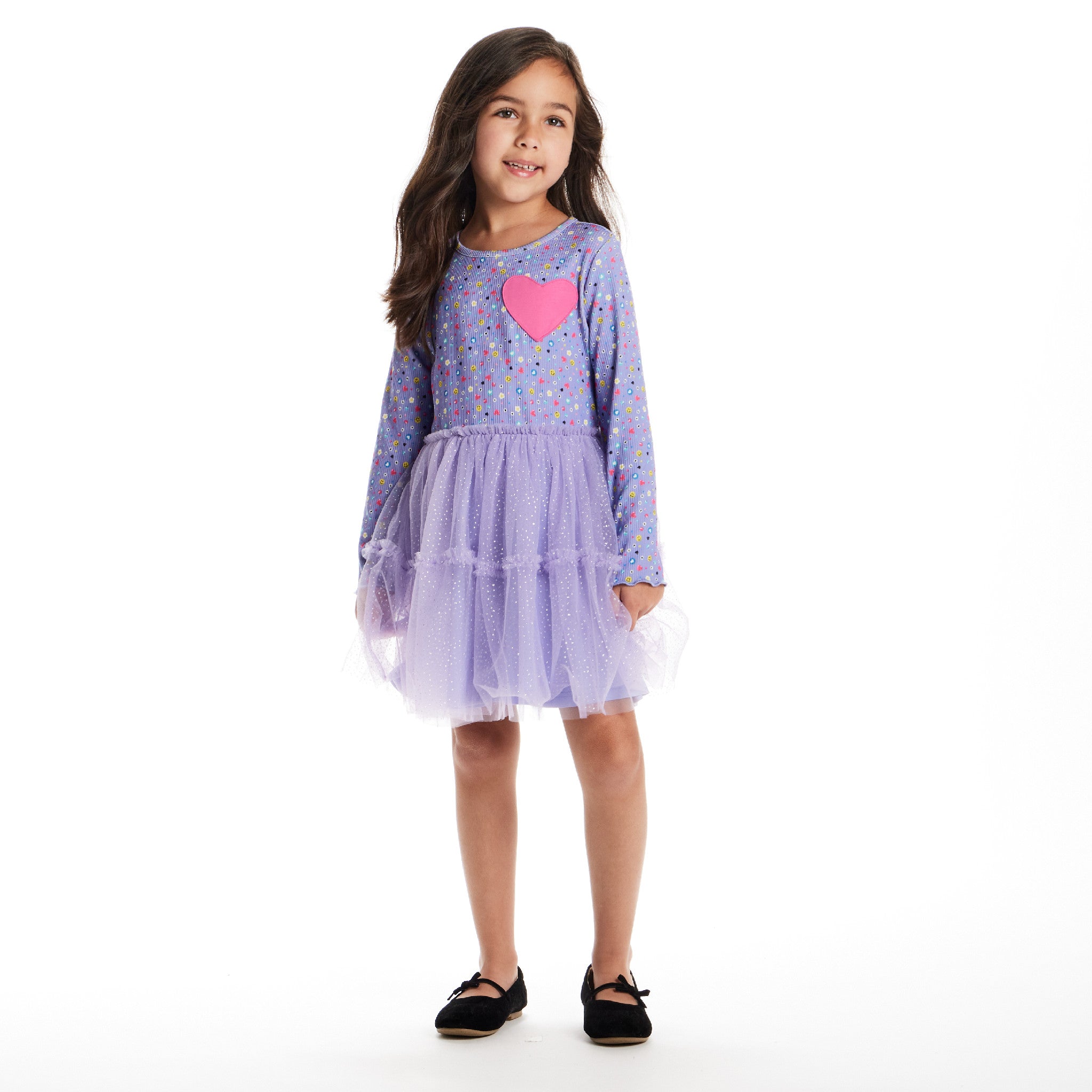 Kids Printed Rib Knit Dress | Purple Hearts