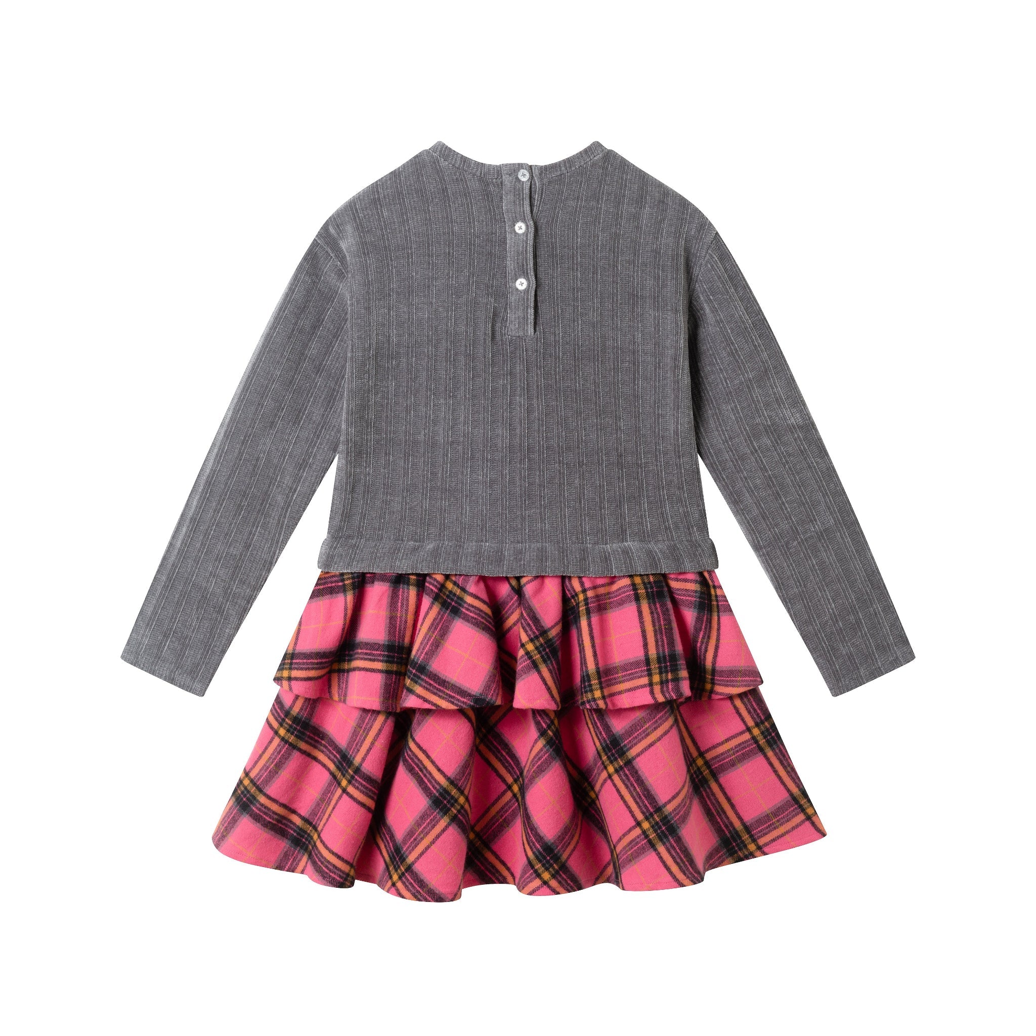 Kids Knit Top Plaid Skirt Dress | Grey & Pink Heart