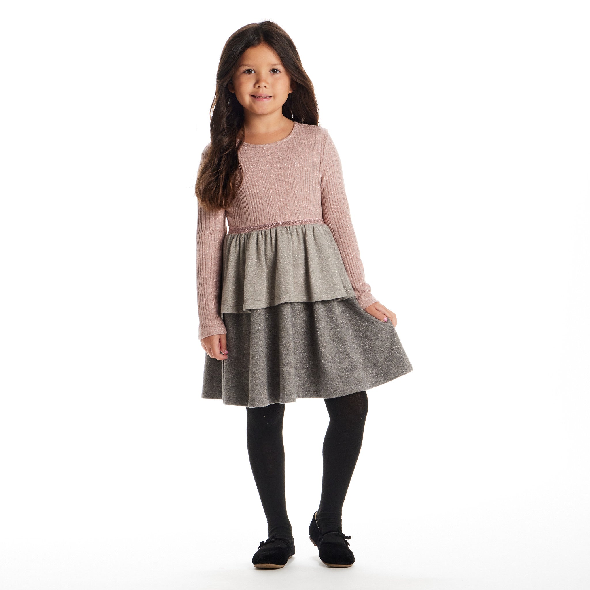 Kids Knit Tiered Dress | Pink Colorblock