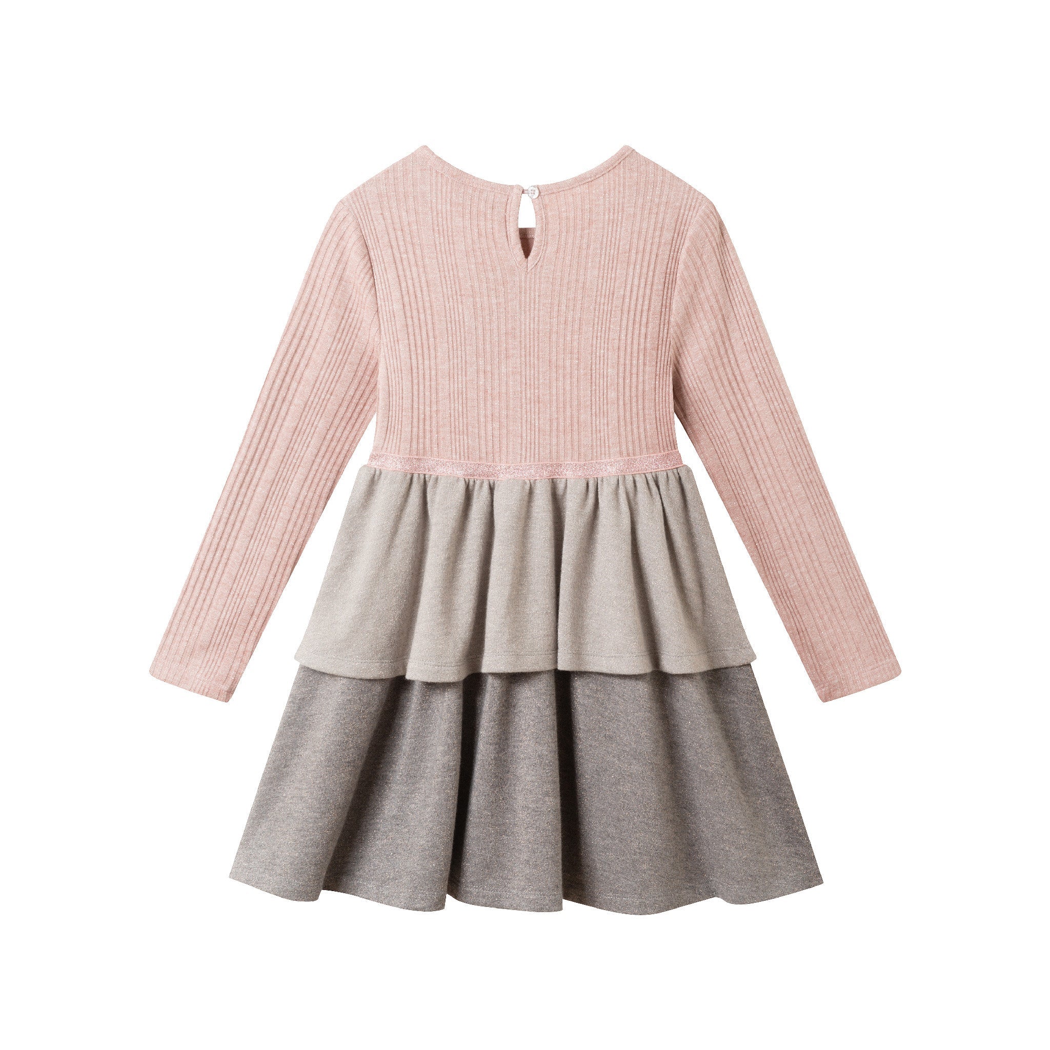 Kids Knit Tiered Dress | Pink Colorblock