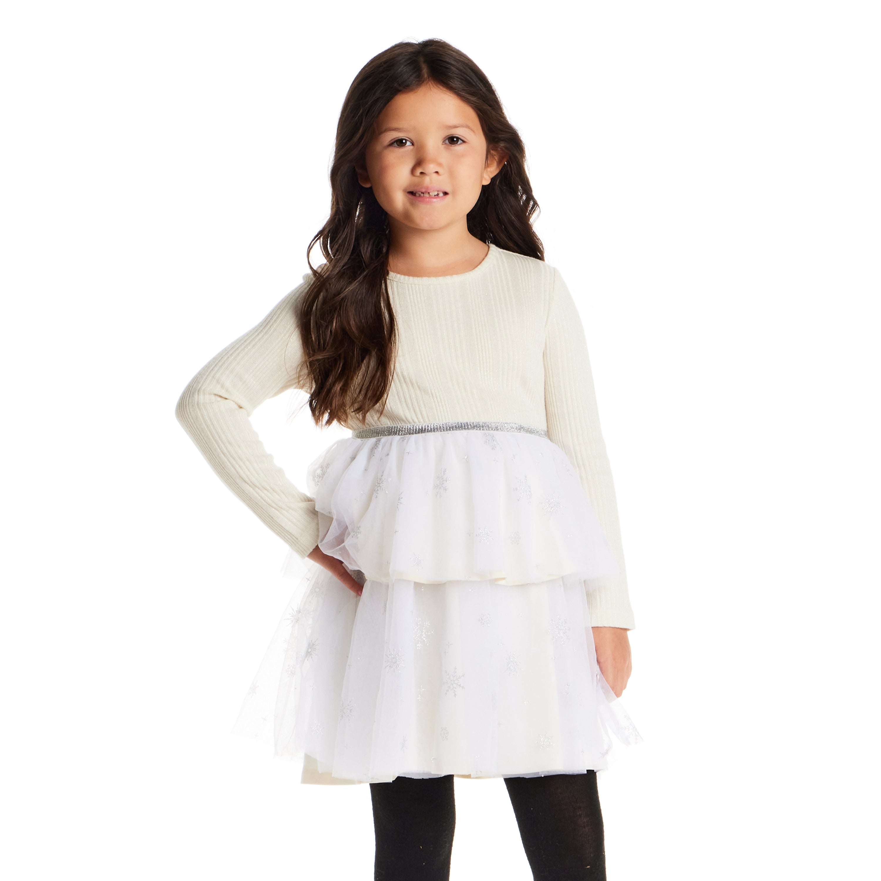 Kids Tulle Tiered Dress | White Snowflake