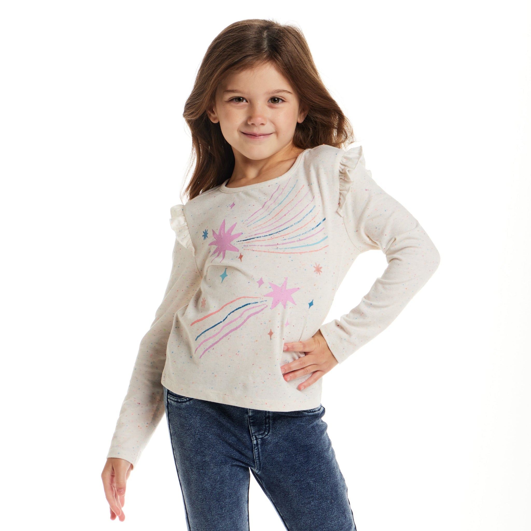 Kids Speckled Long Sleeve Tee| Shooting Stars