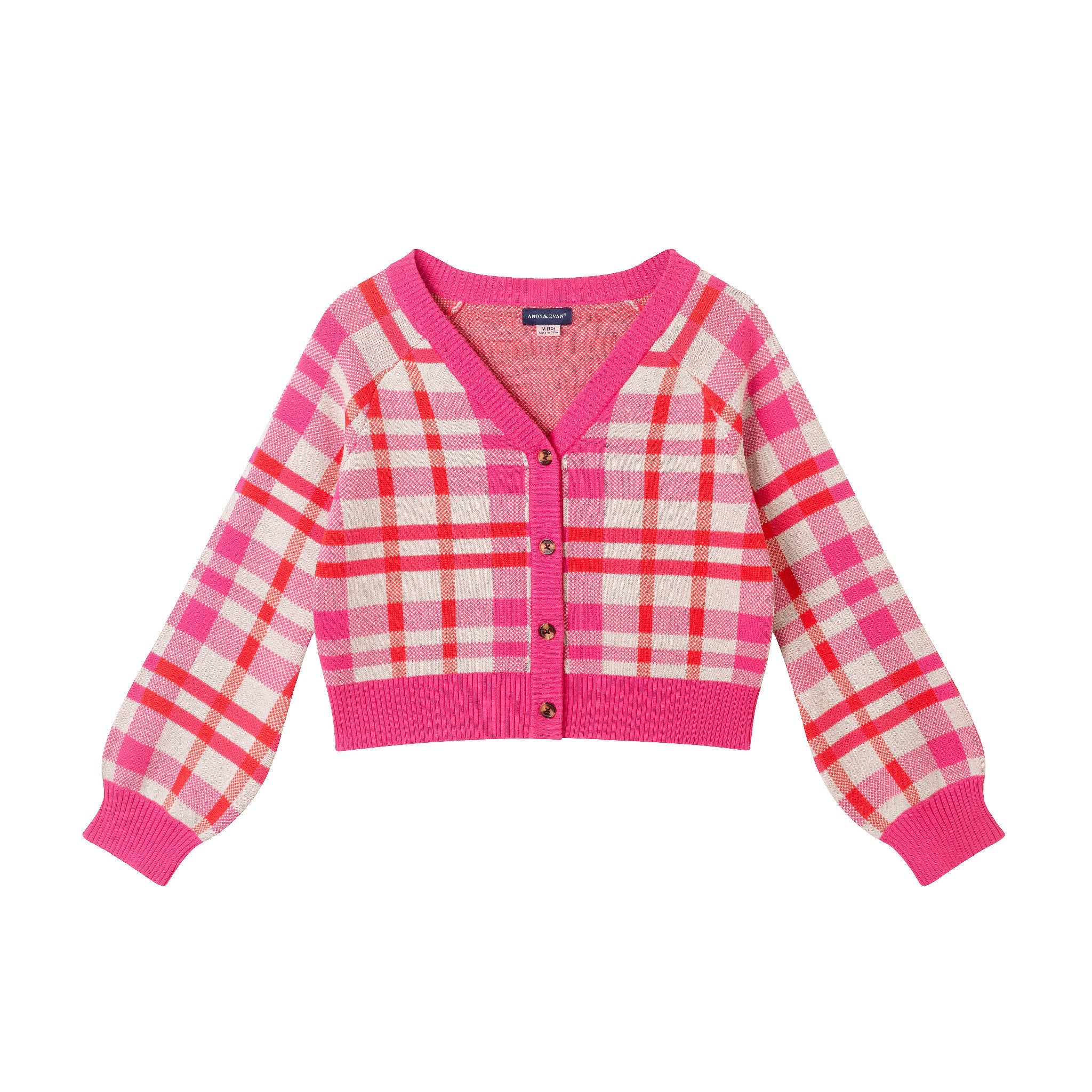 Big Kids Cardigan | Pink Plaid
