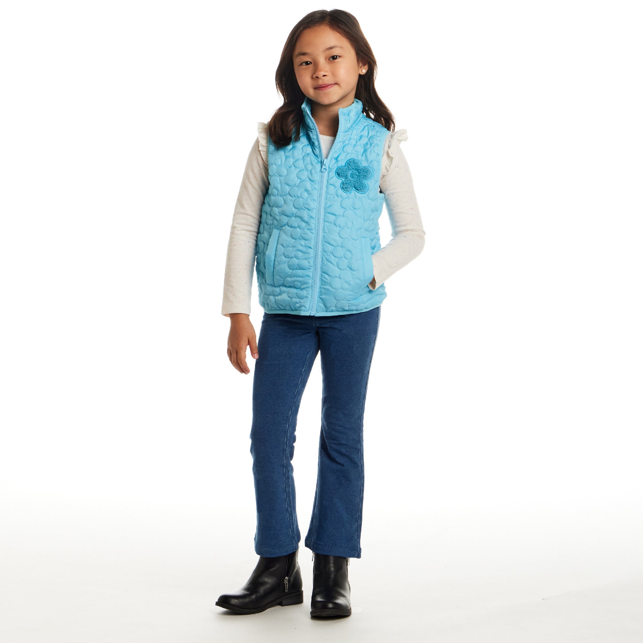Kids Quilted Vest | Aqua Floral