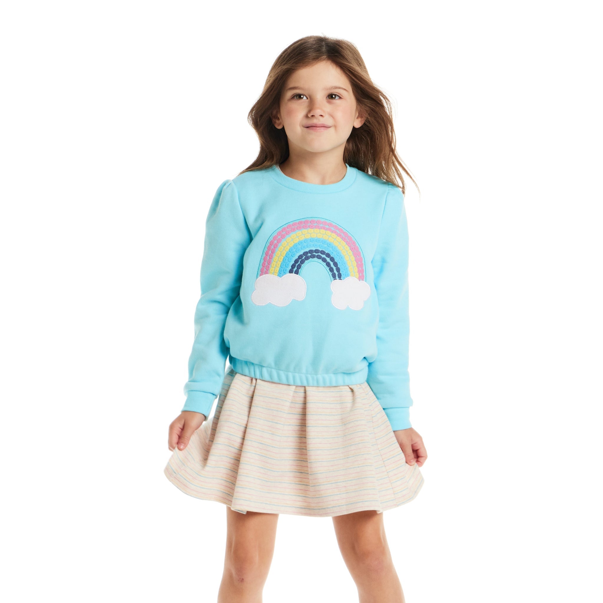 Kids Sweatshirt & Dress Set | Teal Rainbow