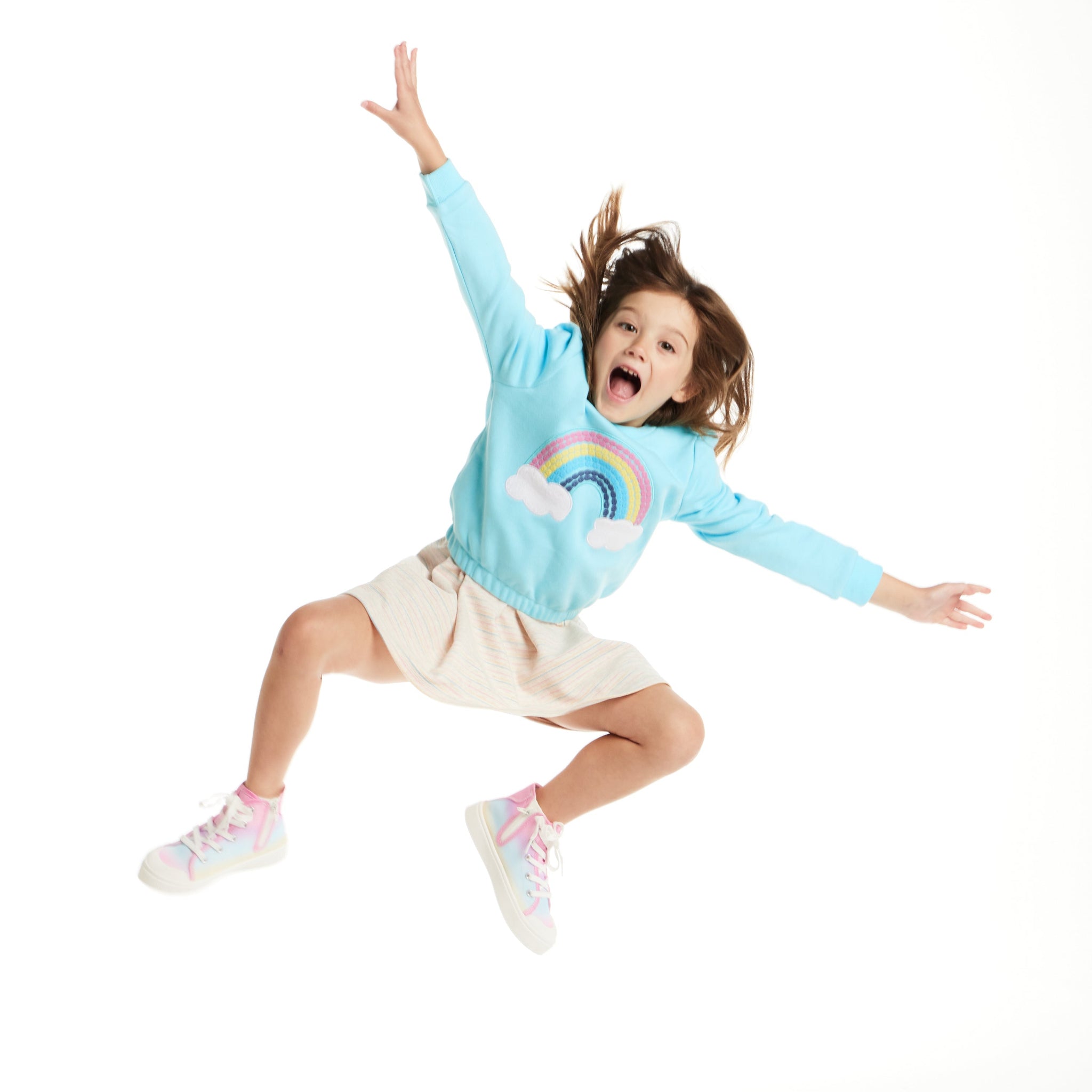 Kids Sweatshirt & Dress Set | Teal Rainbow
