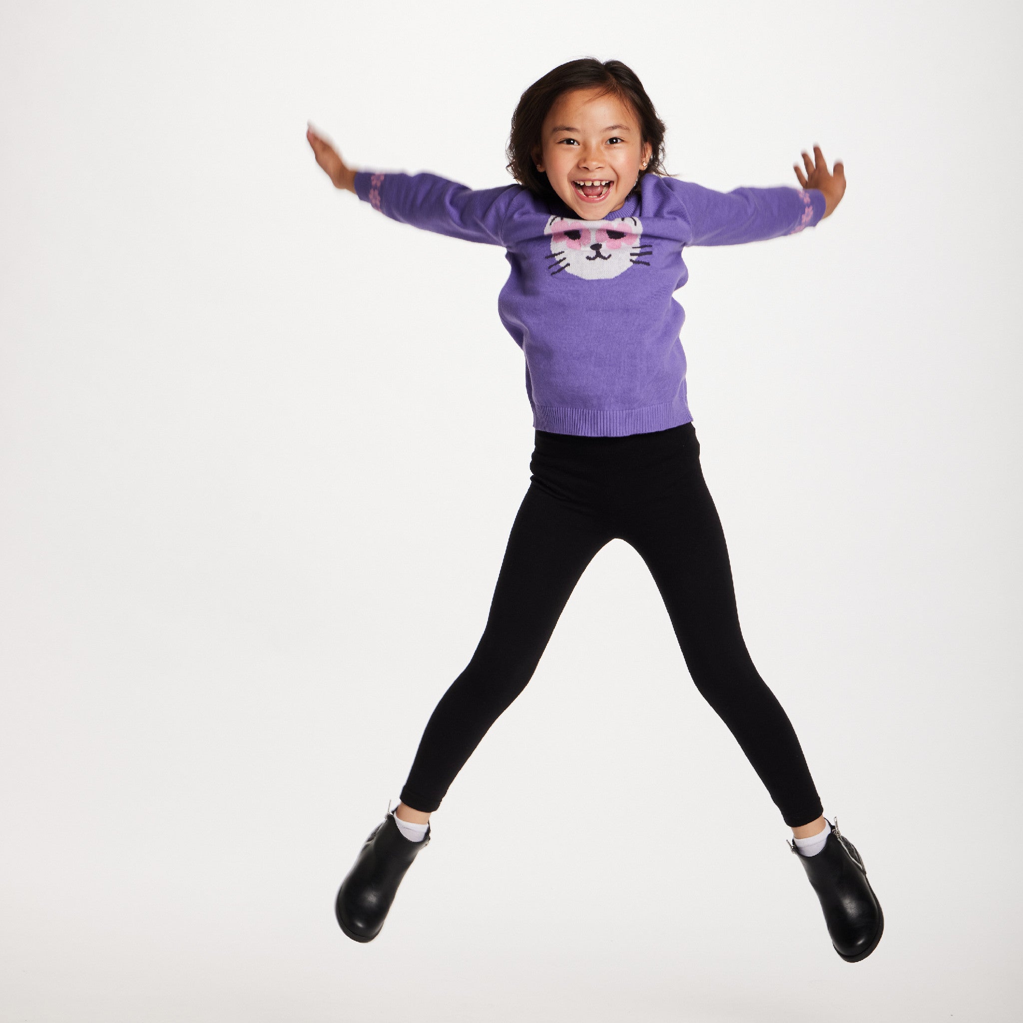 Kids Sweater & Legging Set | Purple Kitty Sunglasses