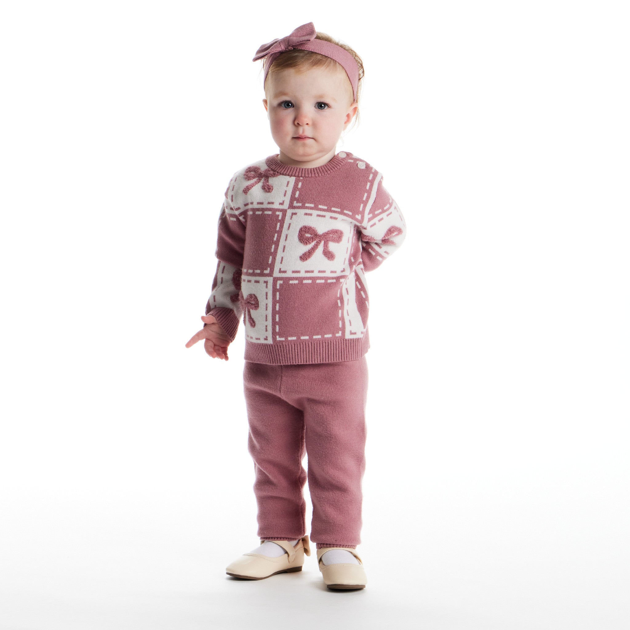 Infant Chenille Sweater Set With Headband | Pink Bows