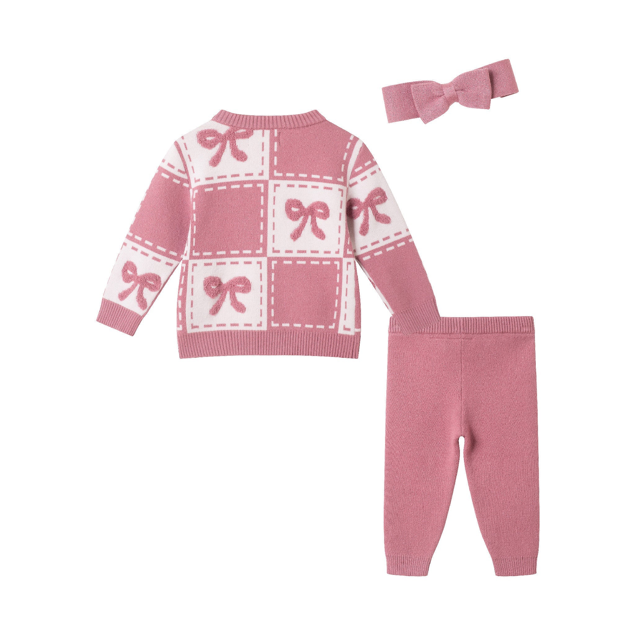 Infant Chenille Sweater Set With Headband | Pink Bows