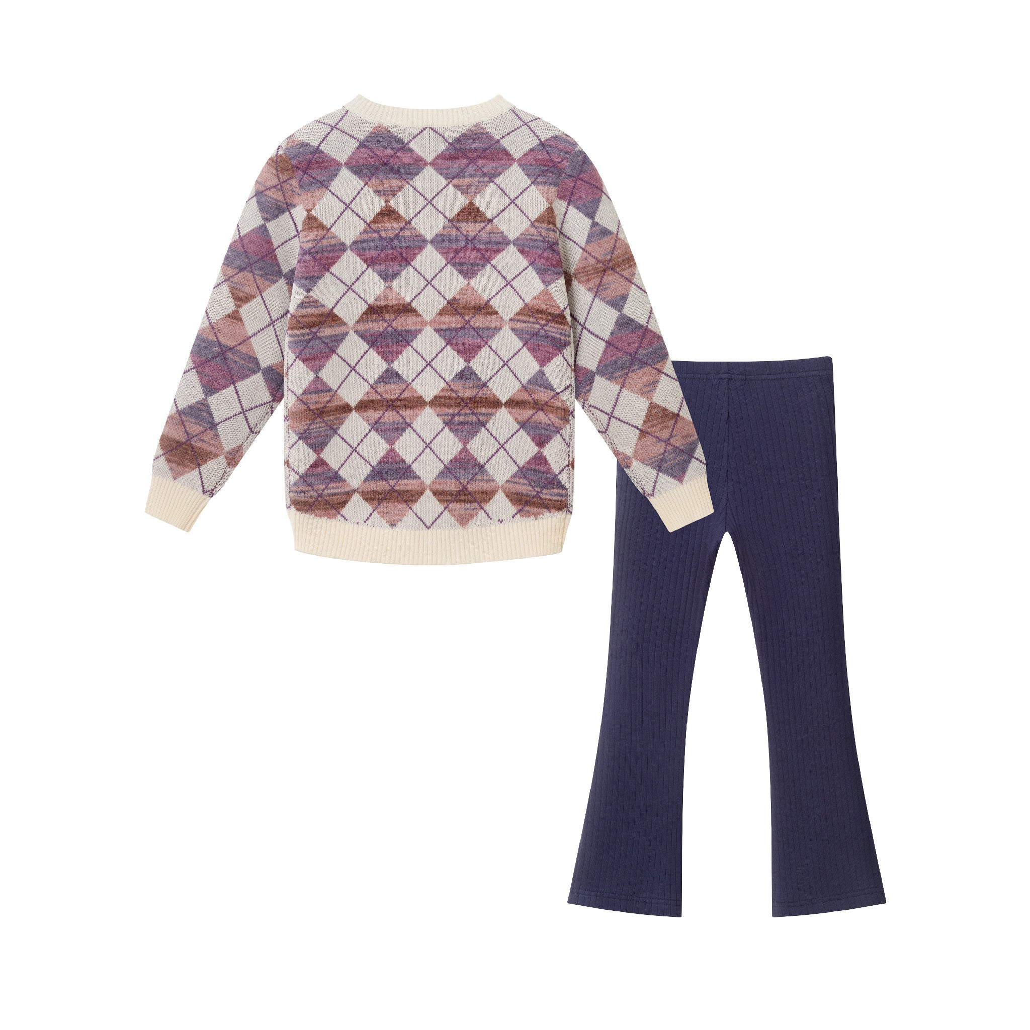 Kids Argyle Sweater & Ribbed Flare Pant Set