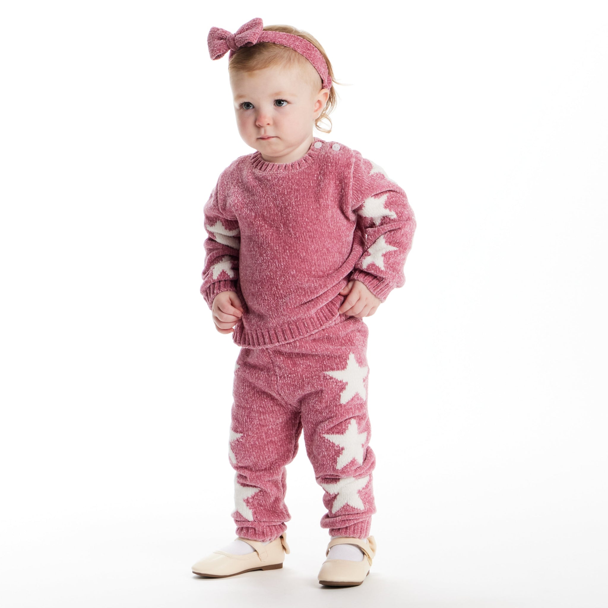 Infant Sweater & Headband Set | Pink Stars