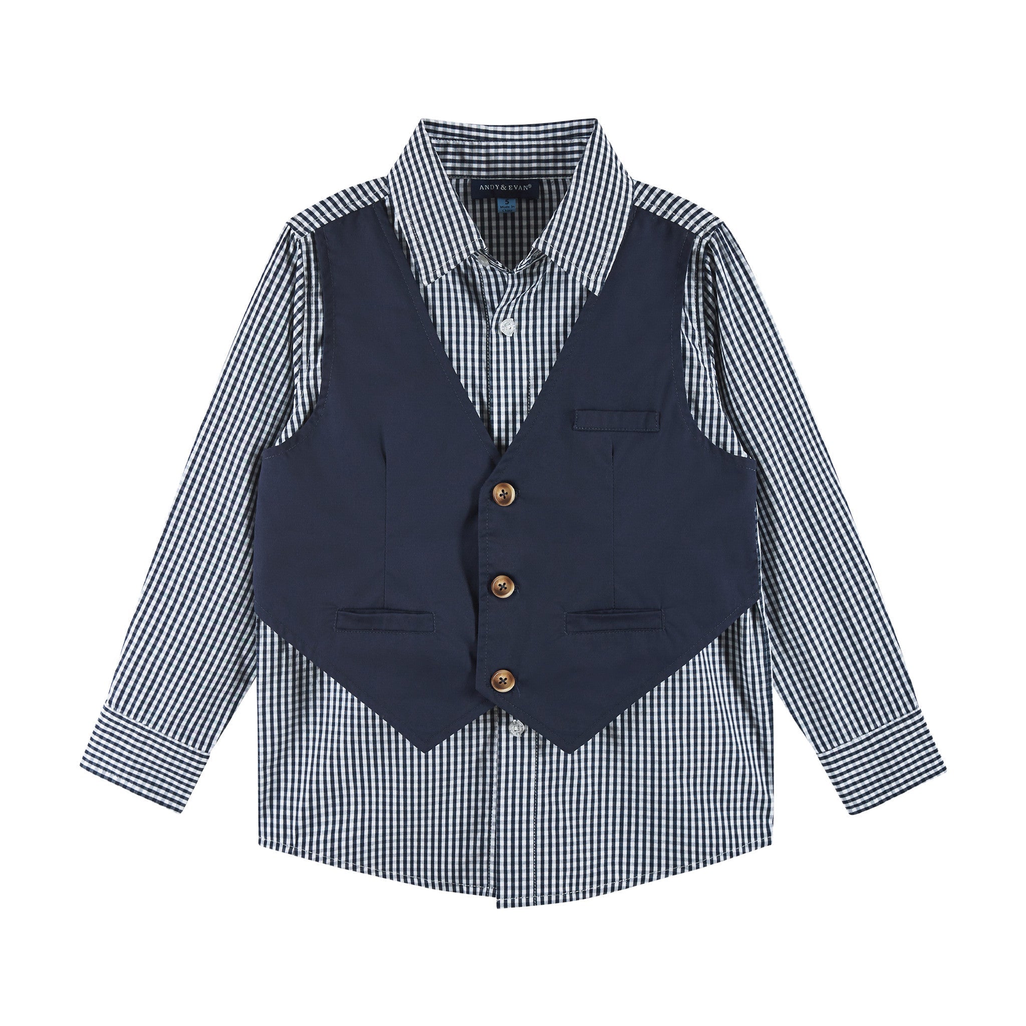 Kids 3-piece “dapper-in-a-dash” Vest Set | Navy Gingham