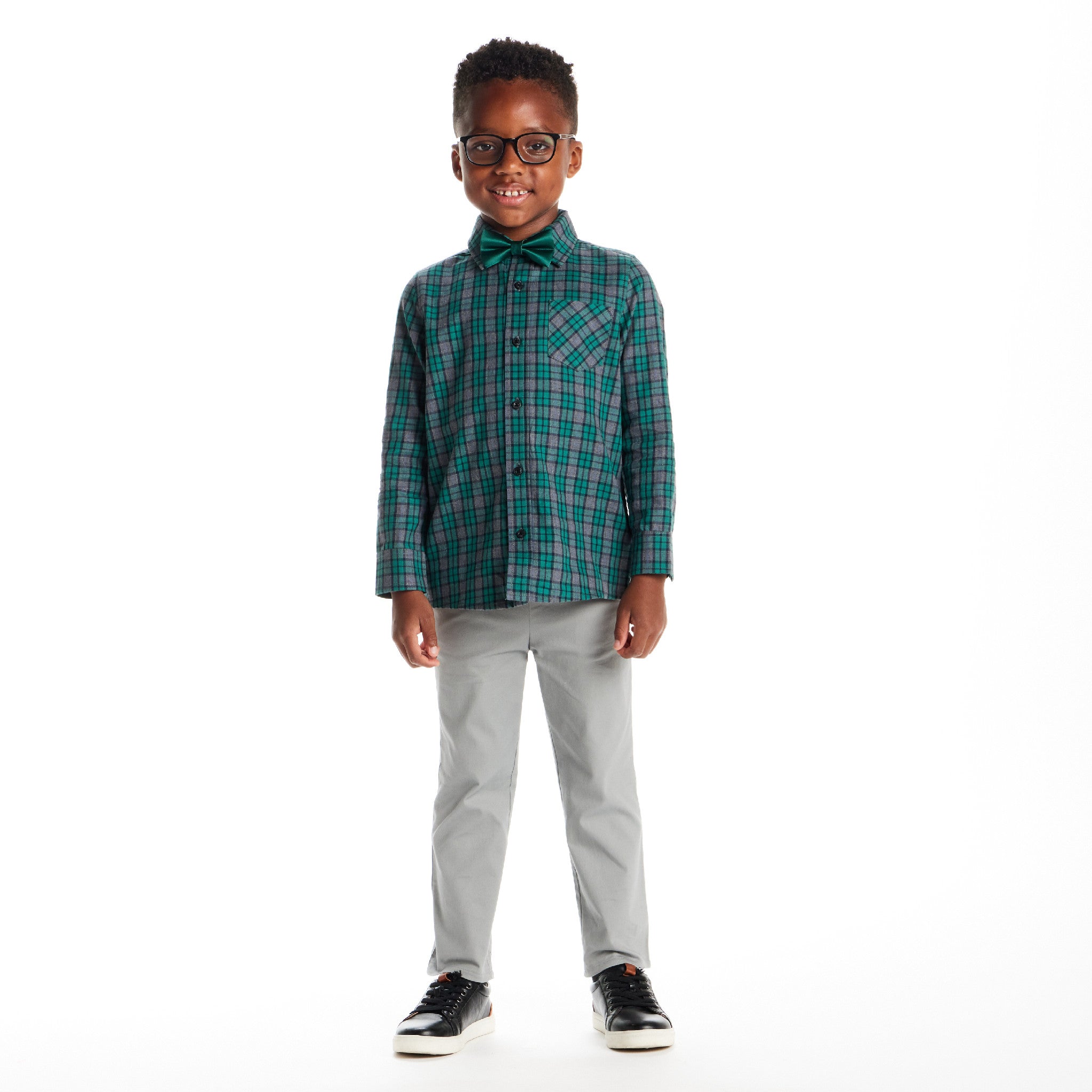 Kids Plaid Buttondown & Bowtie Set | Green Plaid