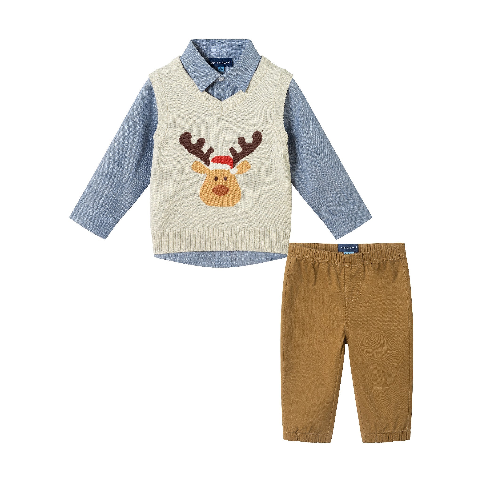 Infant Sweater Vest Set | Beige Reindeer