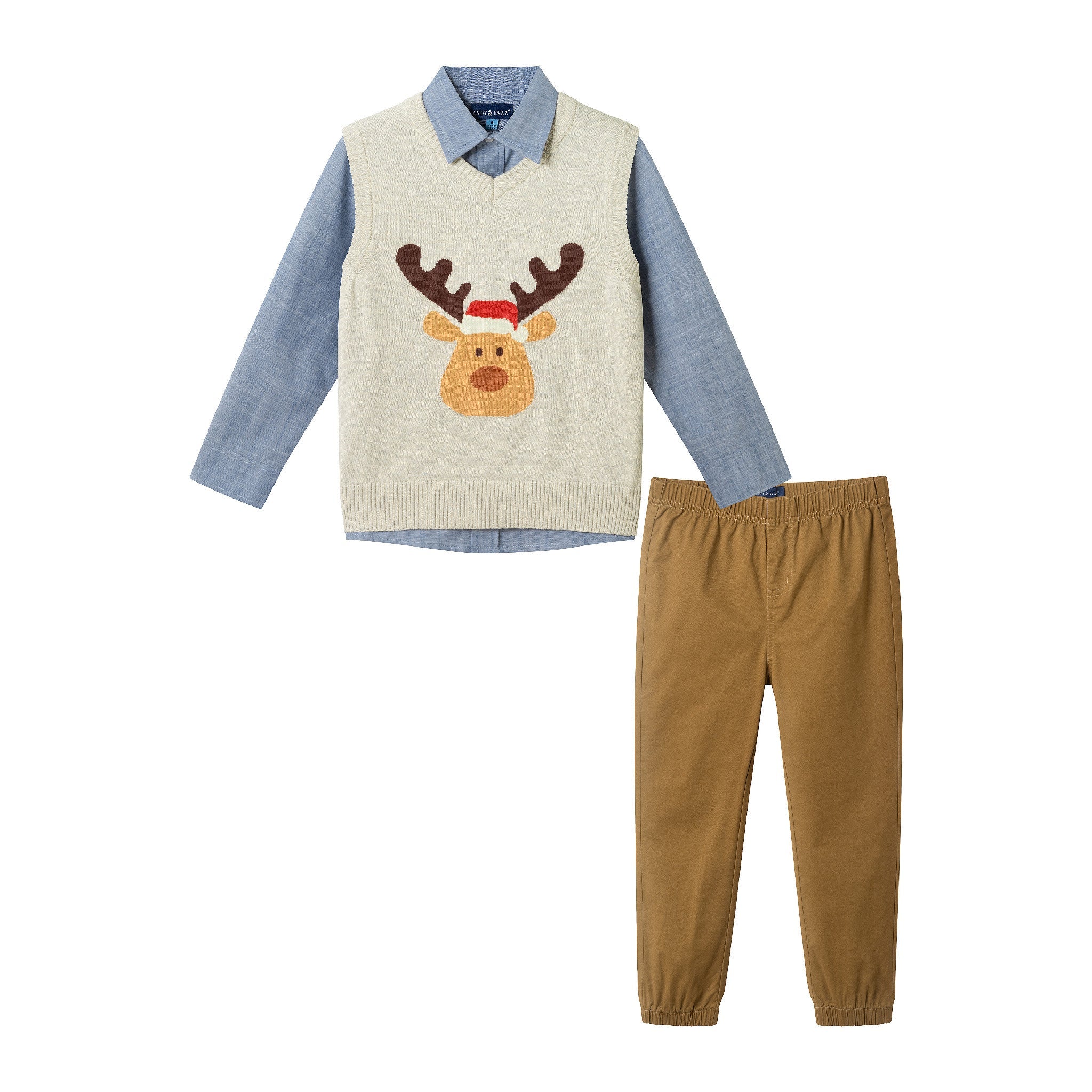 Kids Sweater Vest Set | Beige Reindeer