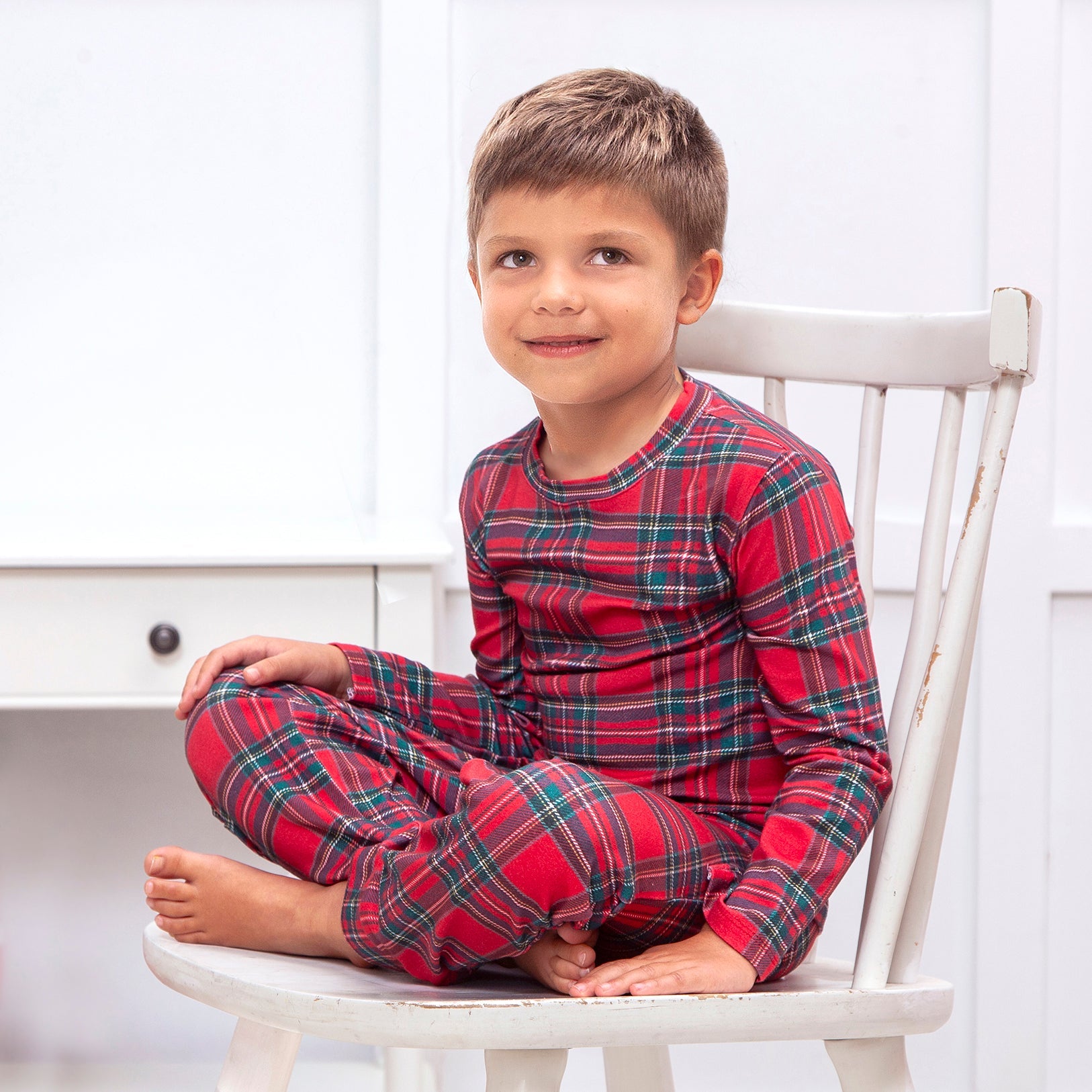 Christmas Bamboo Kids' Pajama Set – Classic Tartan Plaid Holiday