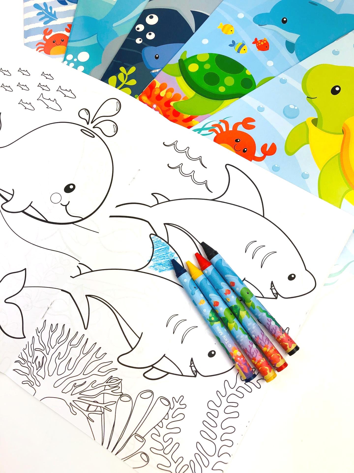 Sea Life Ocean Animals Coloring Books With Crayons Party Favors - Set Of 6 Or 12