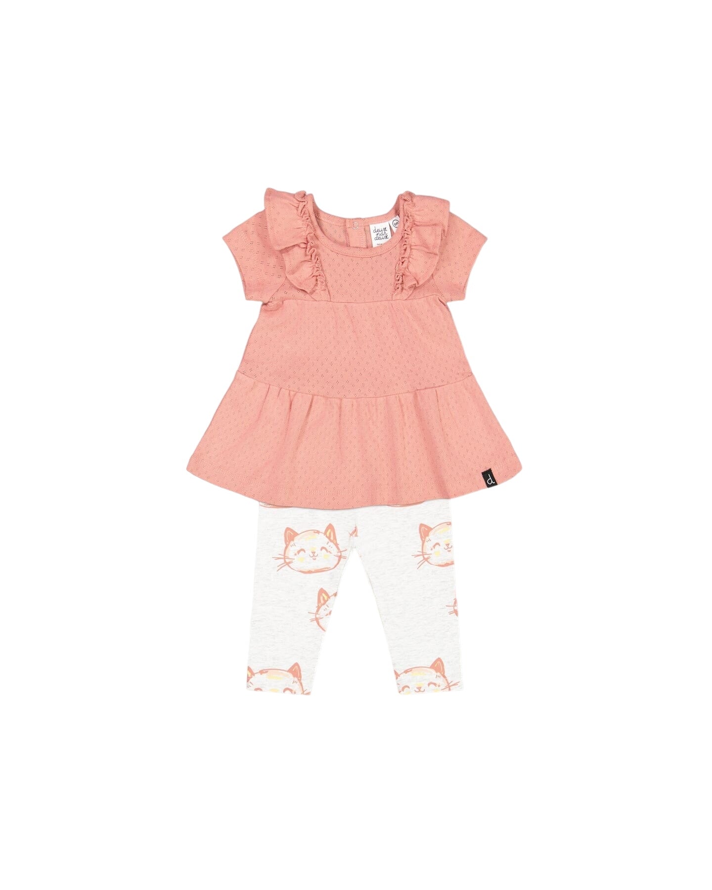 Organic Cotton Pointelle Knit Dress And Printed Cats Leggings Set Old Rose