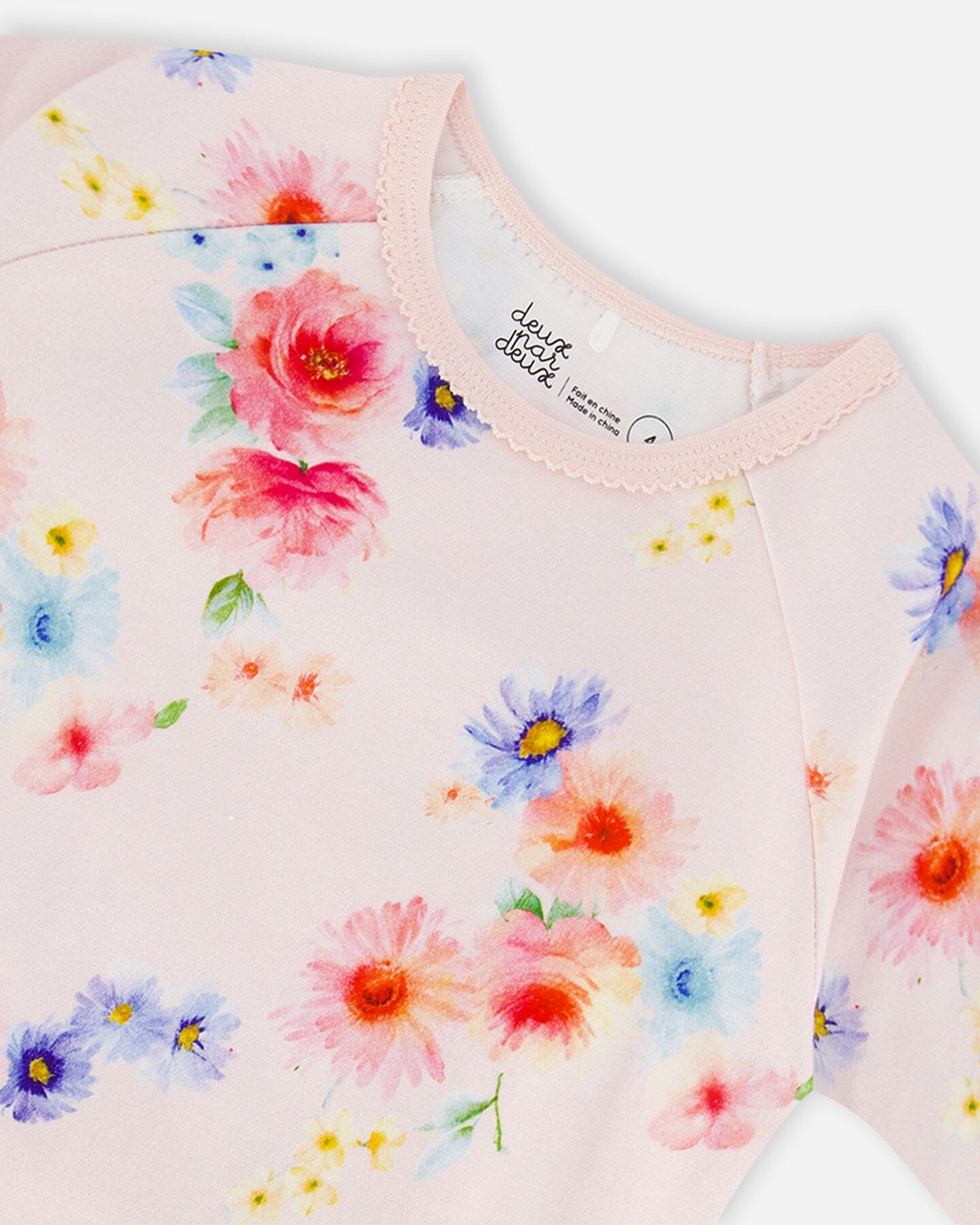 Organic Cotton Long Sleeve Two Piece Pajama Light Pink Printed Flowers