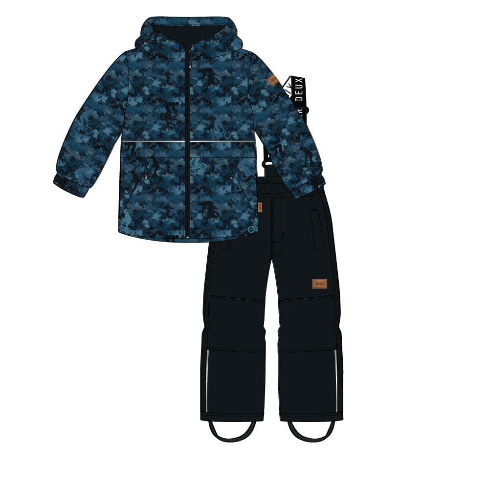 Two Piece Hooded Coat And Overalls Mid-season Set Blue Printed Bike And Black