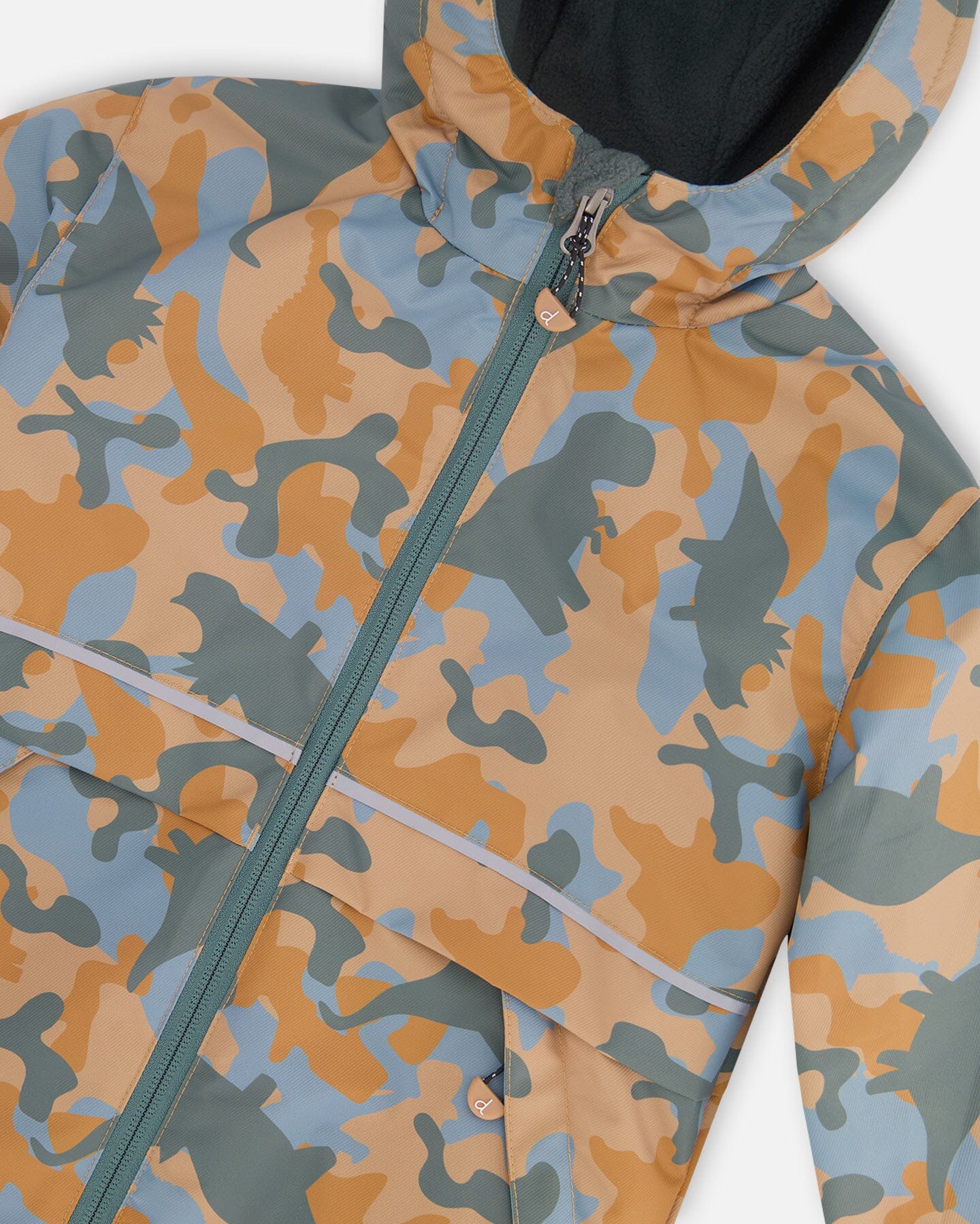 Two Piece Hooded Coat And Pant Mid-season Set Beige Printed Camo Dinos Forest Green