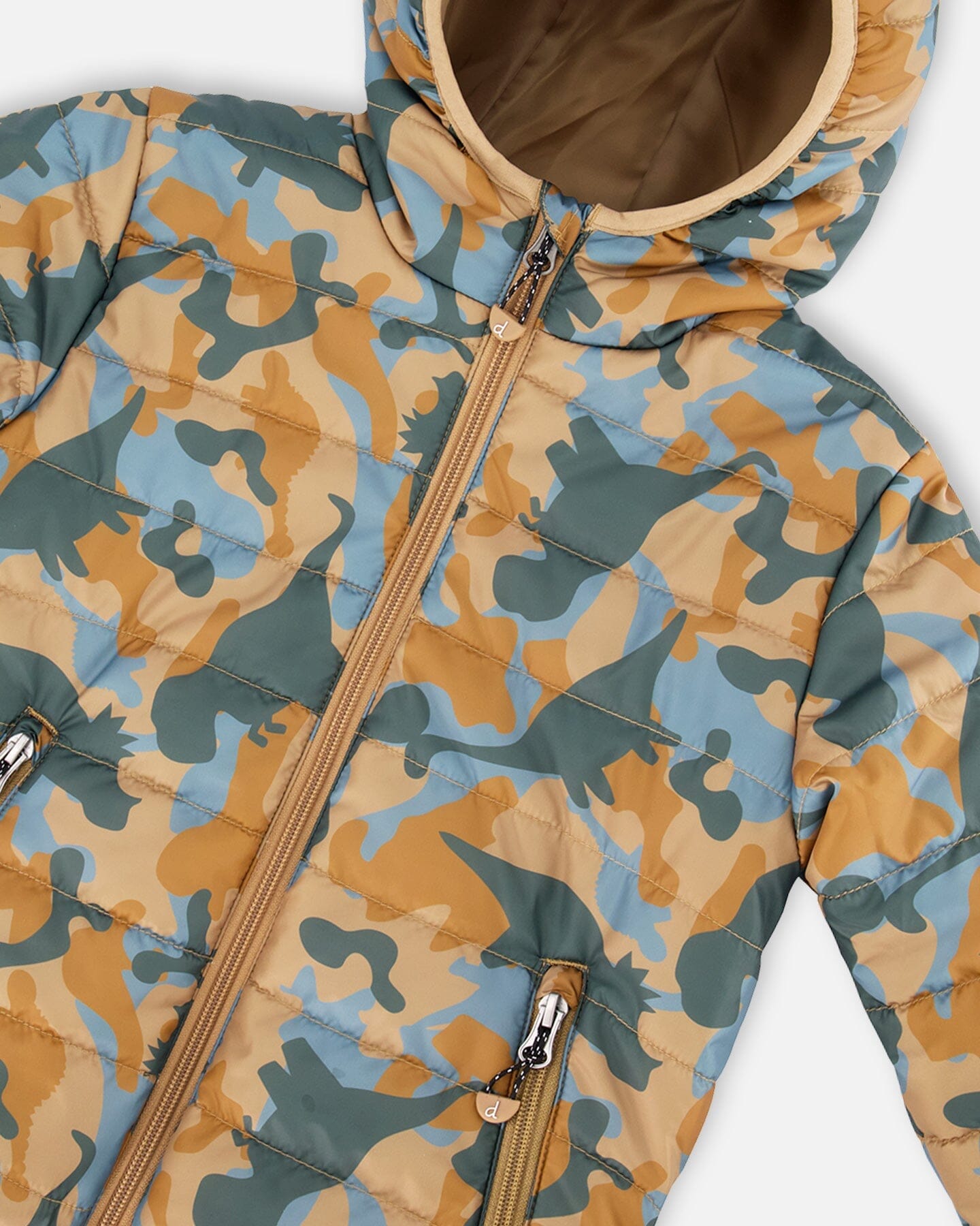 Quilted Mid-season Jacket Beige Printed Camo Dinos
