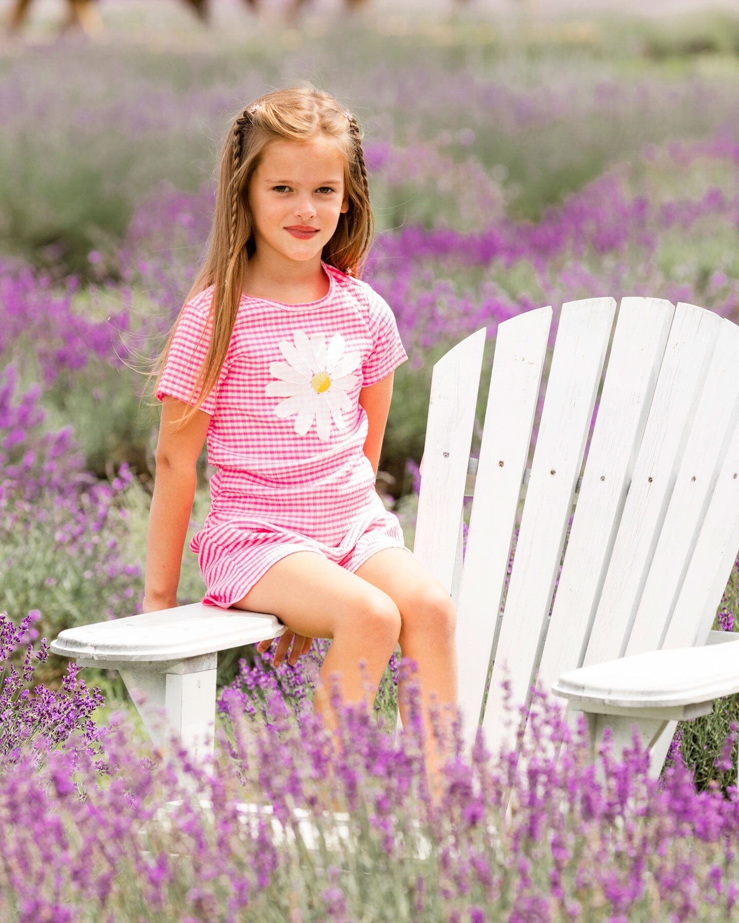 Crinkle Jersey Top With Flower Applique Vichy Pink