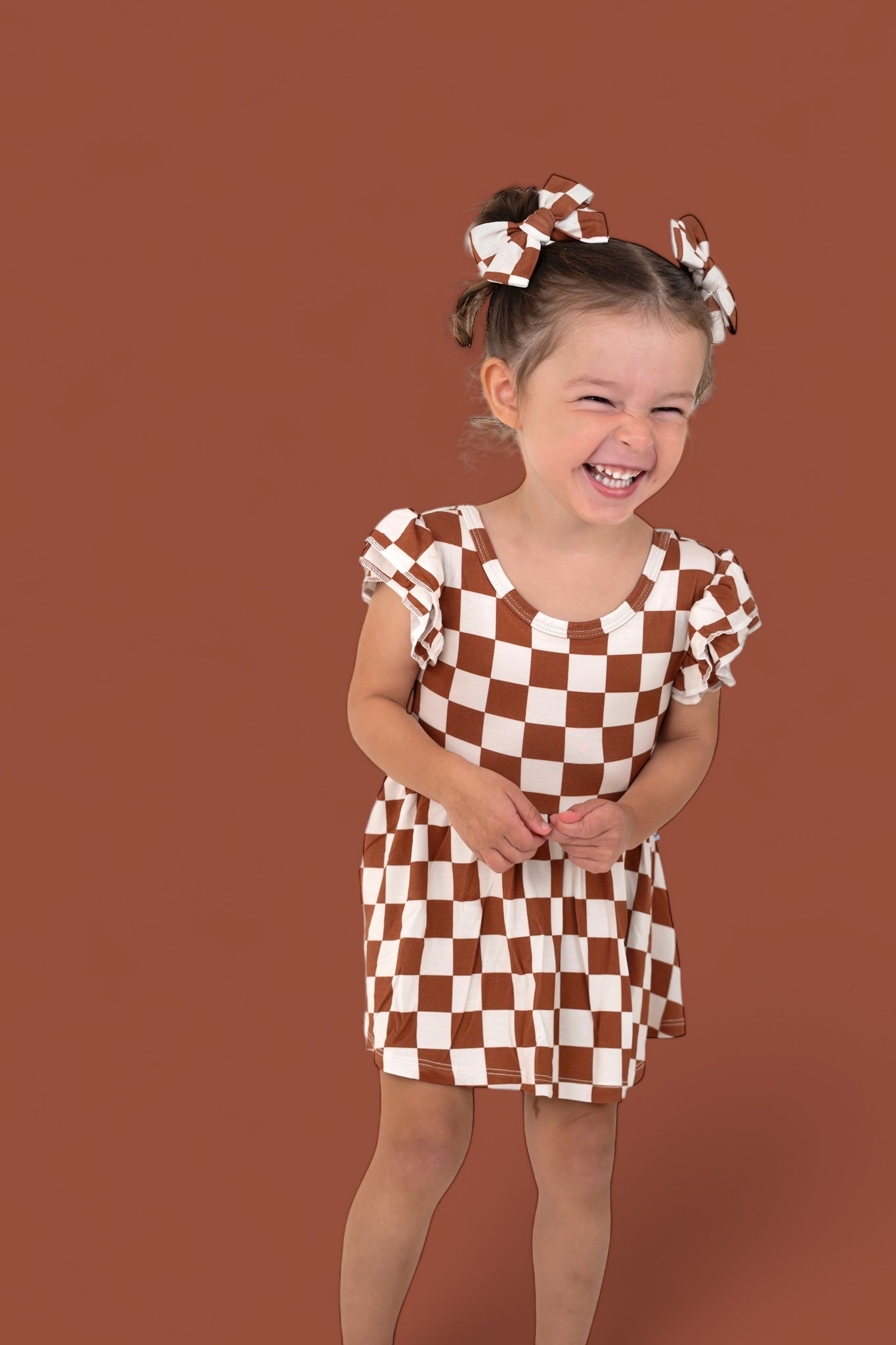 Copper Checkers Dream Cap Sleeve Bodysuit Dress