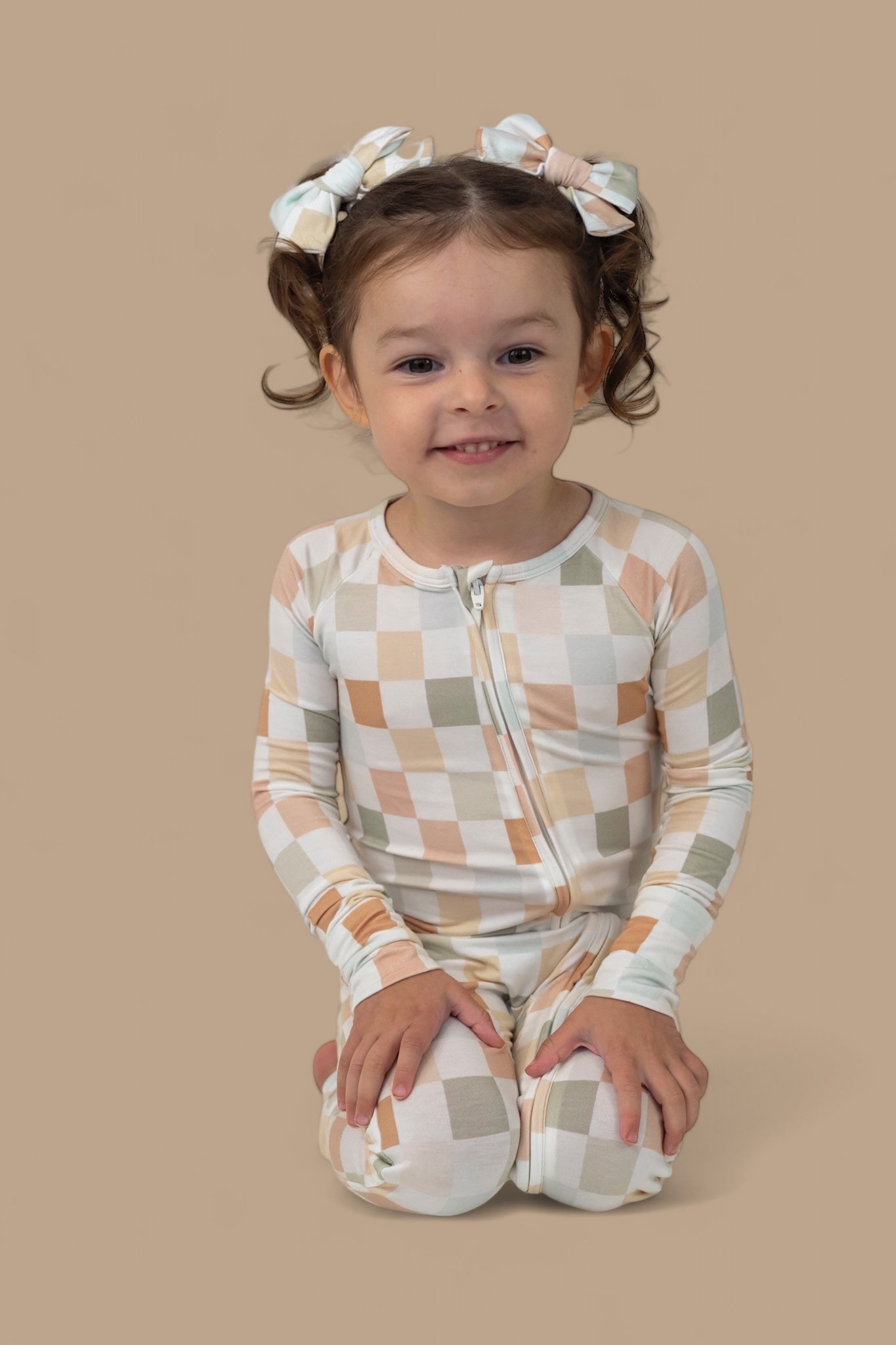 Muted Checkers Dream Bow Hair Clips