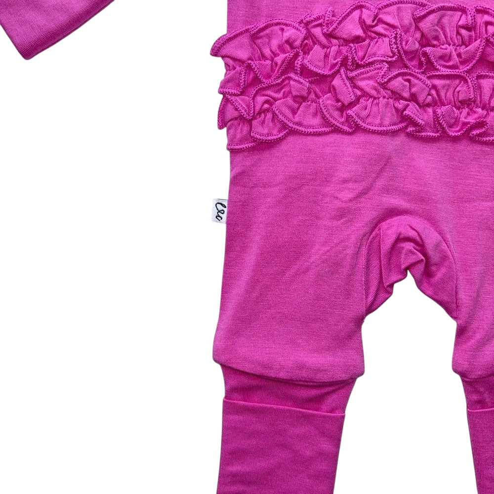 Korrie Pink Bamboo Ruffle Convertible Footie