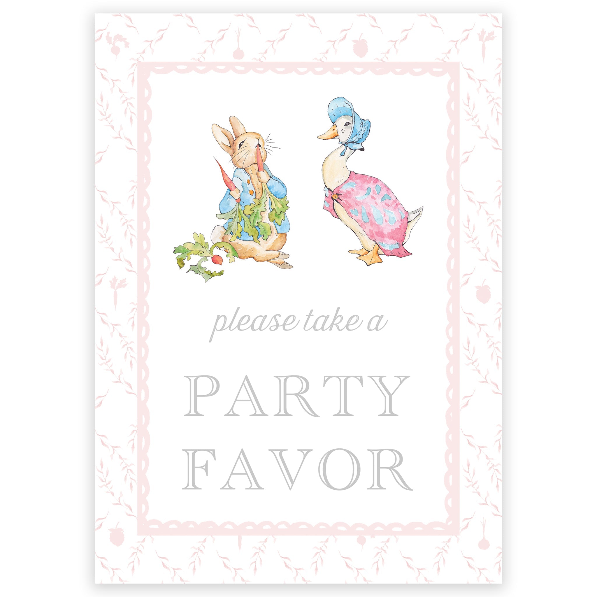 Peter Rabbit Pink Trellis Party Favor Sign