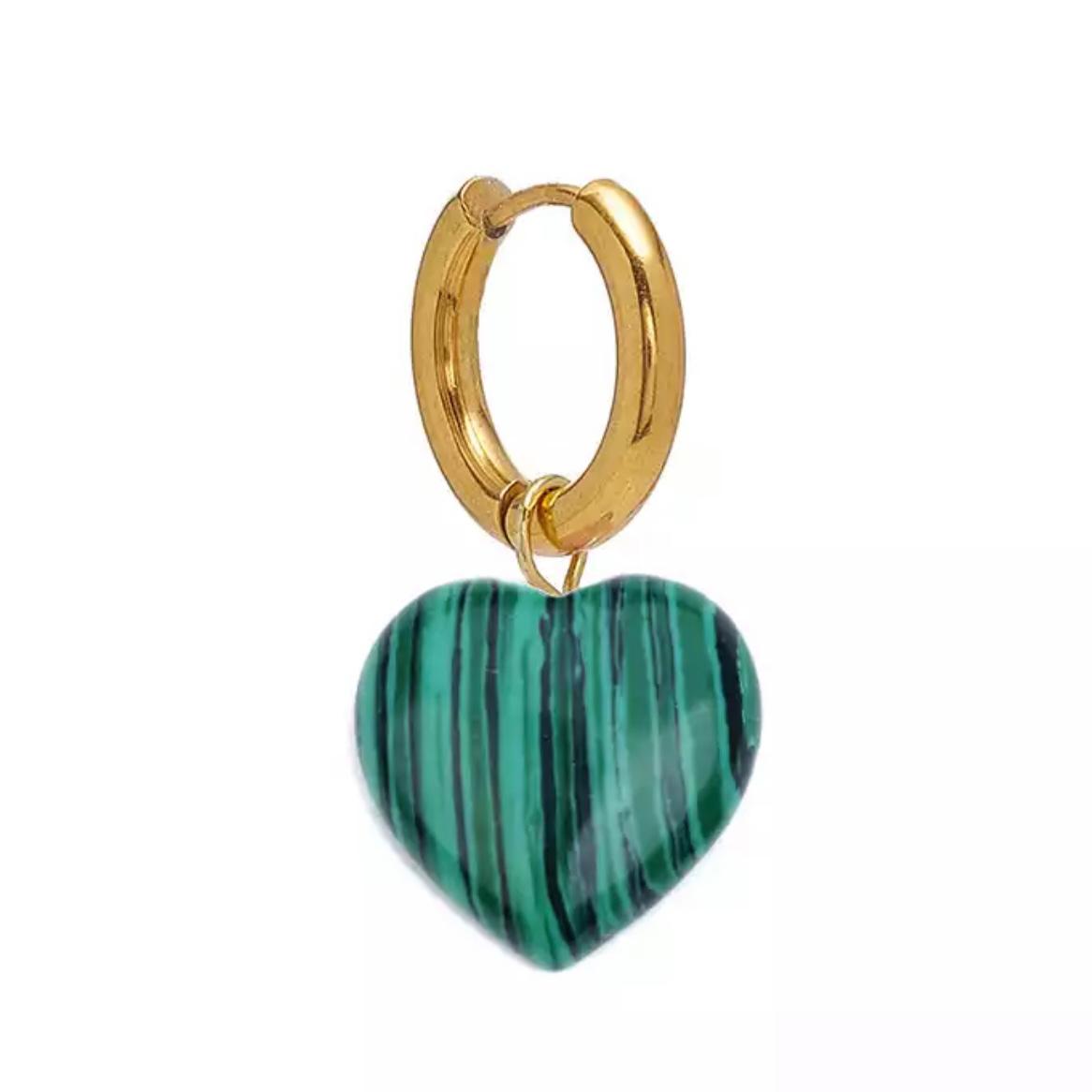 Malachite Heart Hoop Earrings