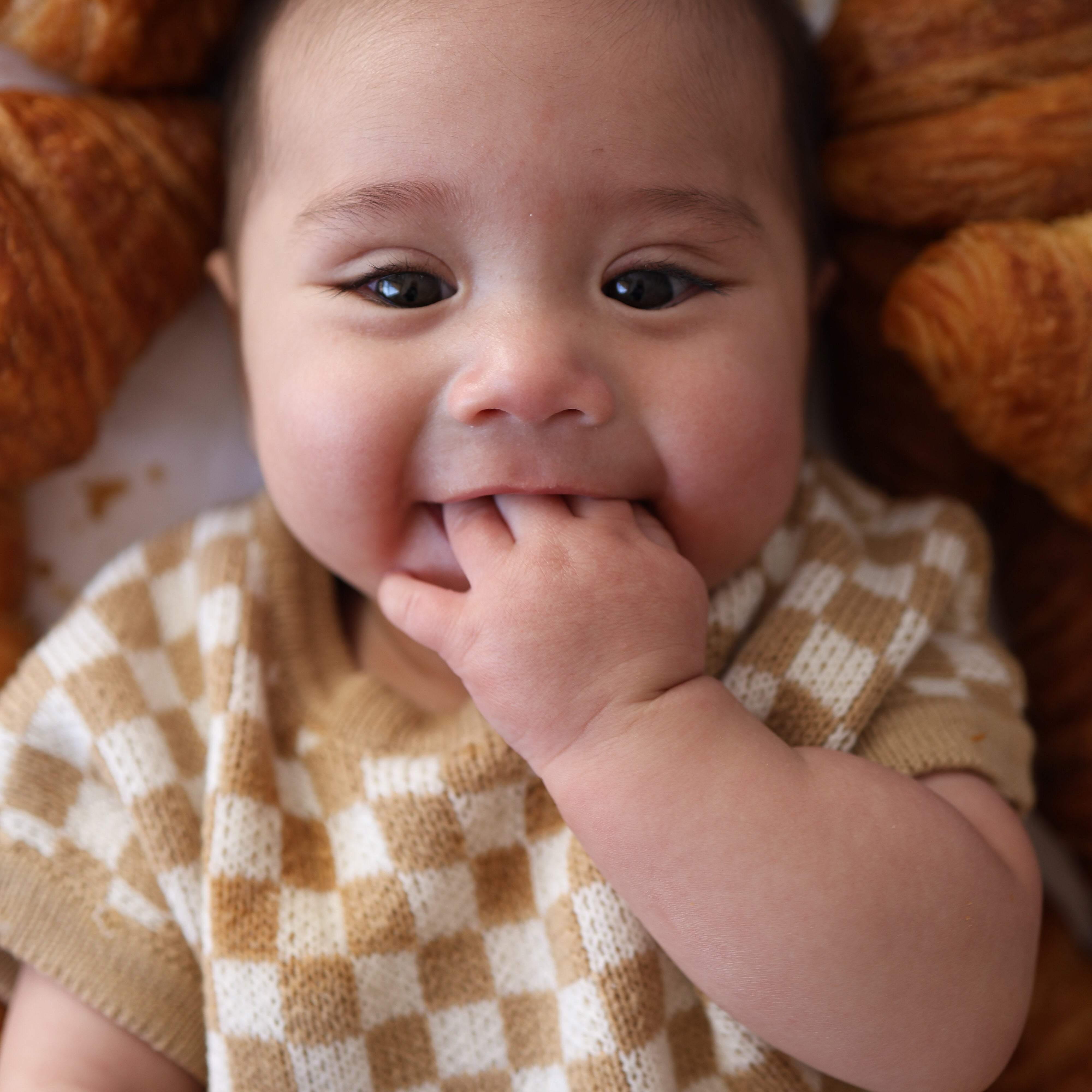 Knit Romper | Latte Check