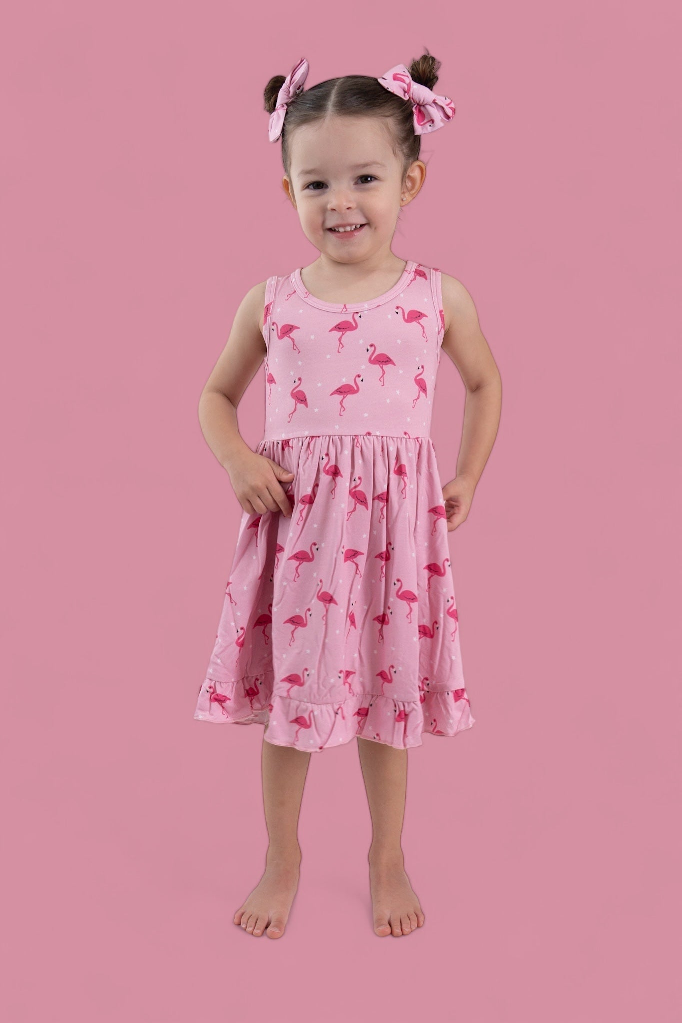 Flocking Flamingos Sleeveless Dream Ruffle Dress