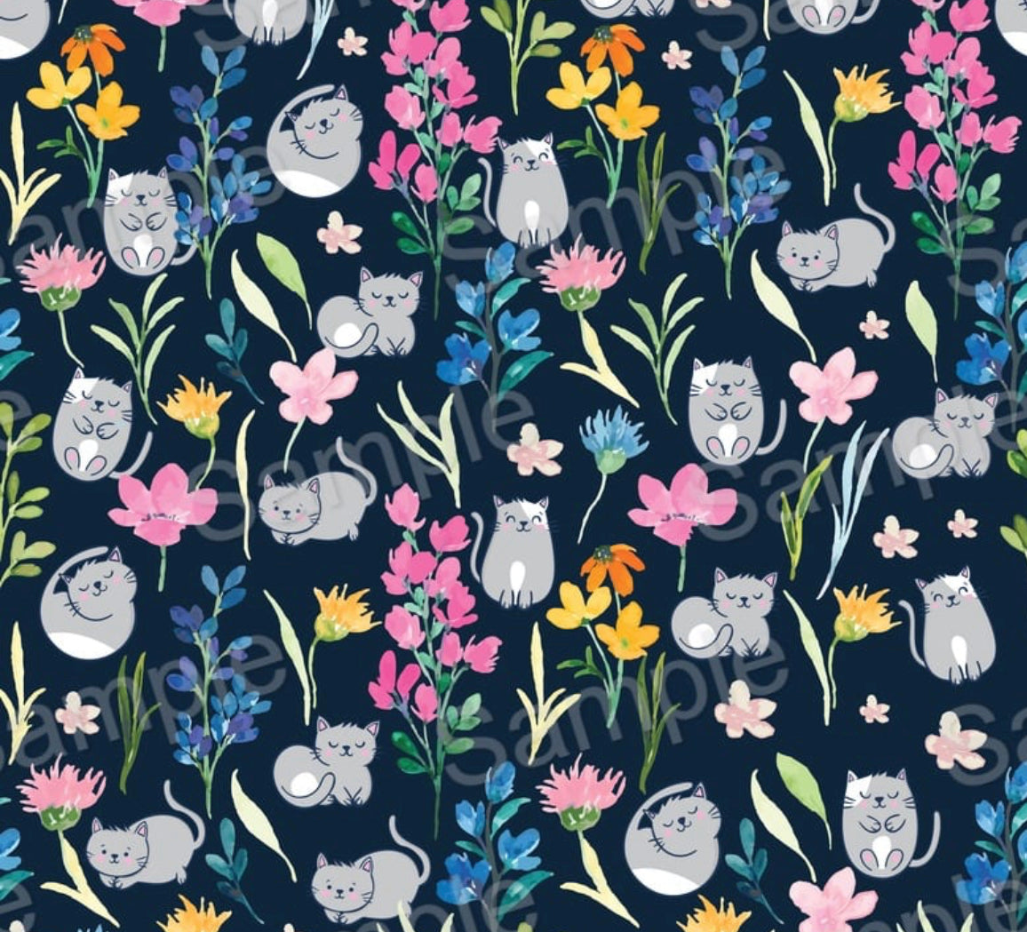 Set Of 2 Clawed Meownet Floral Cats Bamboo Pocket Tees