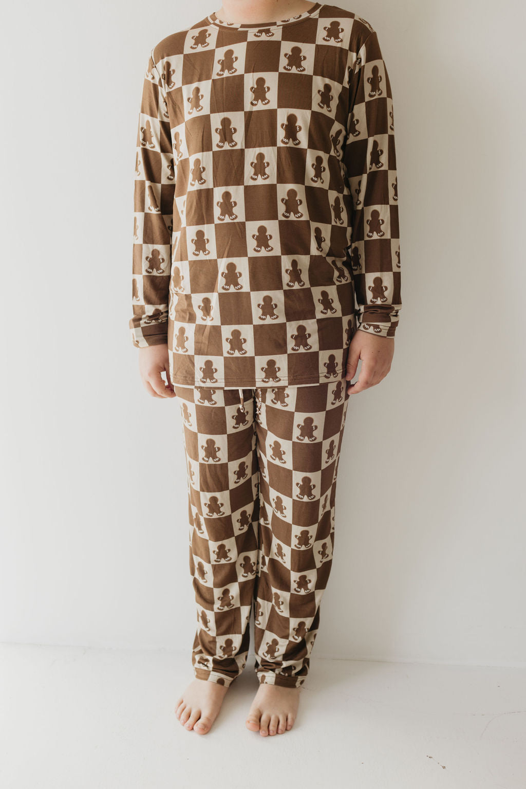 Pre-teen Straight Leg Bamboo Pajamas | Gingerbread Checkerboard 2024