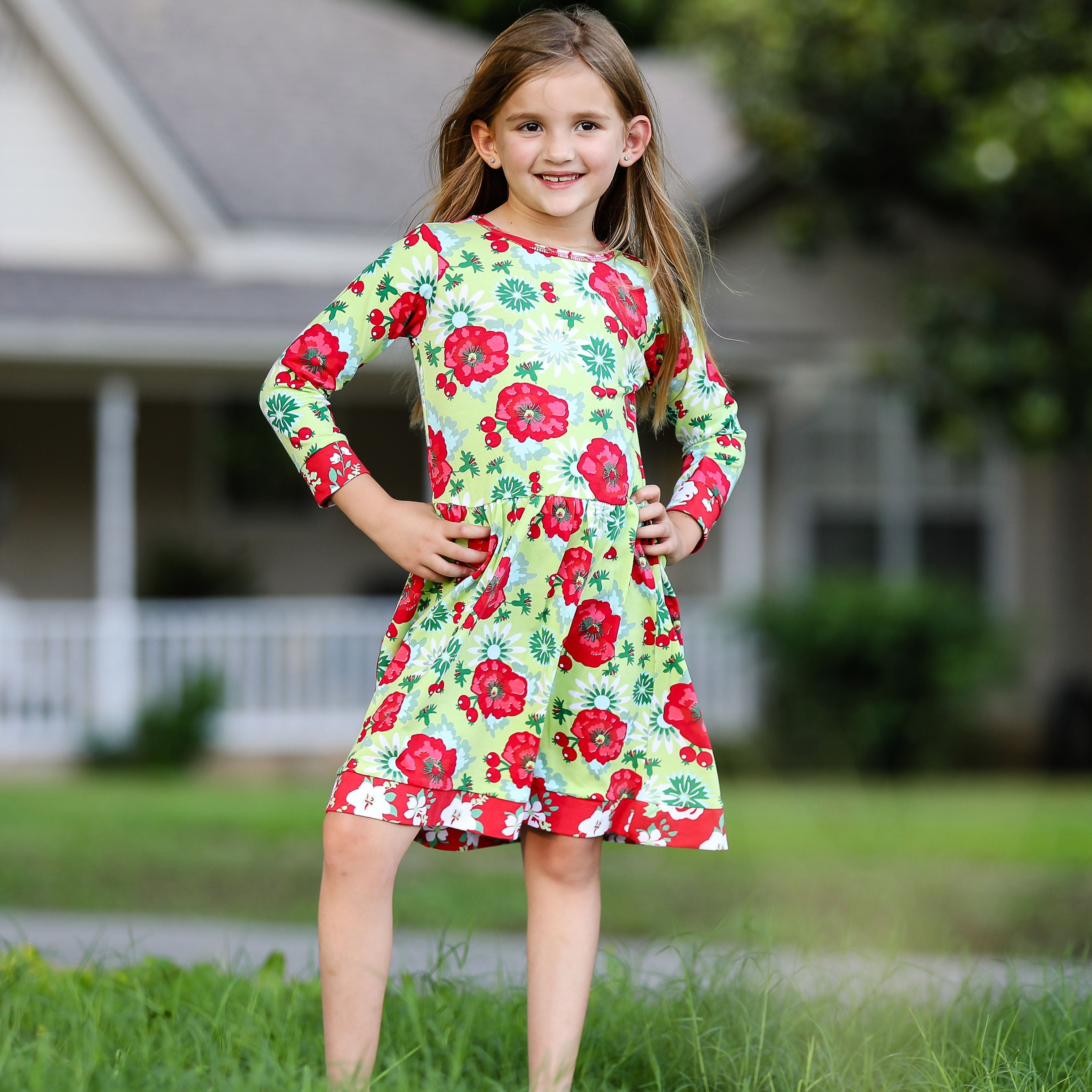 Annloren Girls Boutique Holiday Christmas Floral Cotton Winter Dress