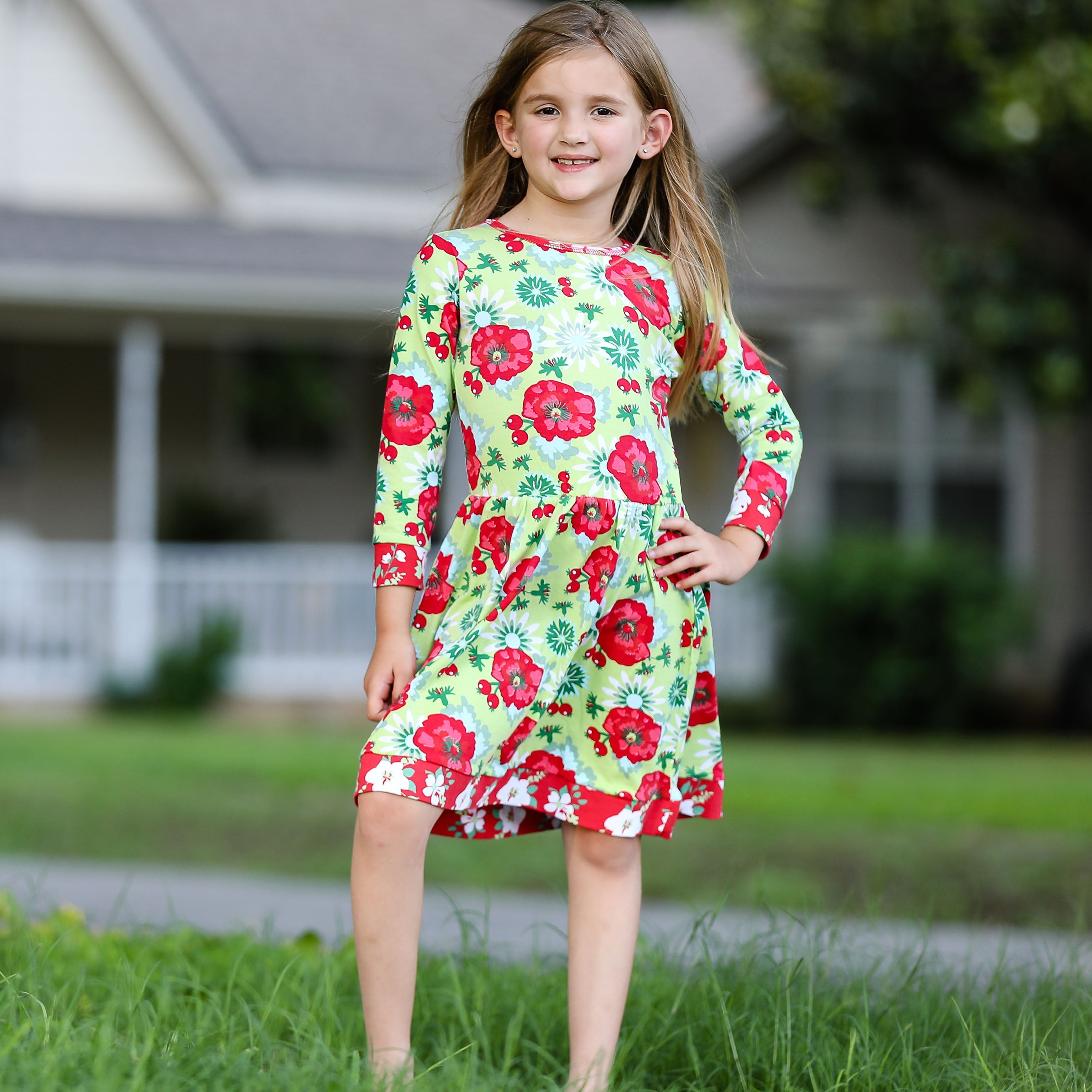 Annloren Girls Boutique Holiday Christmas Floral Cotton Winter Dress