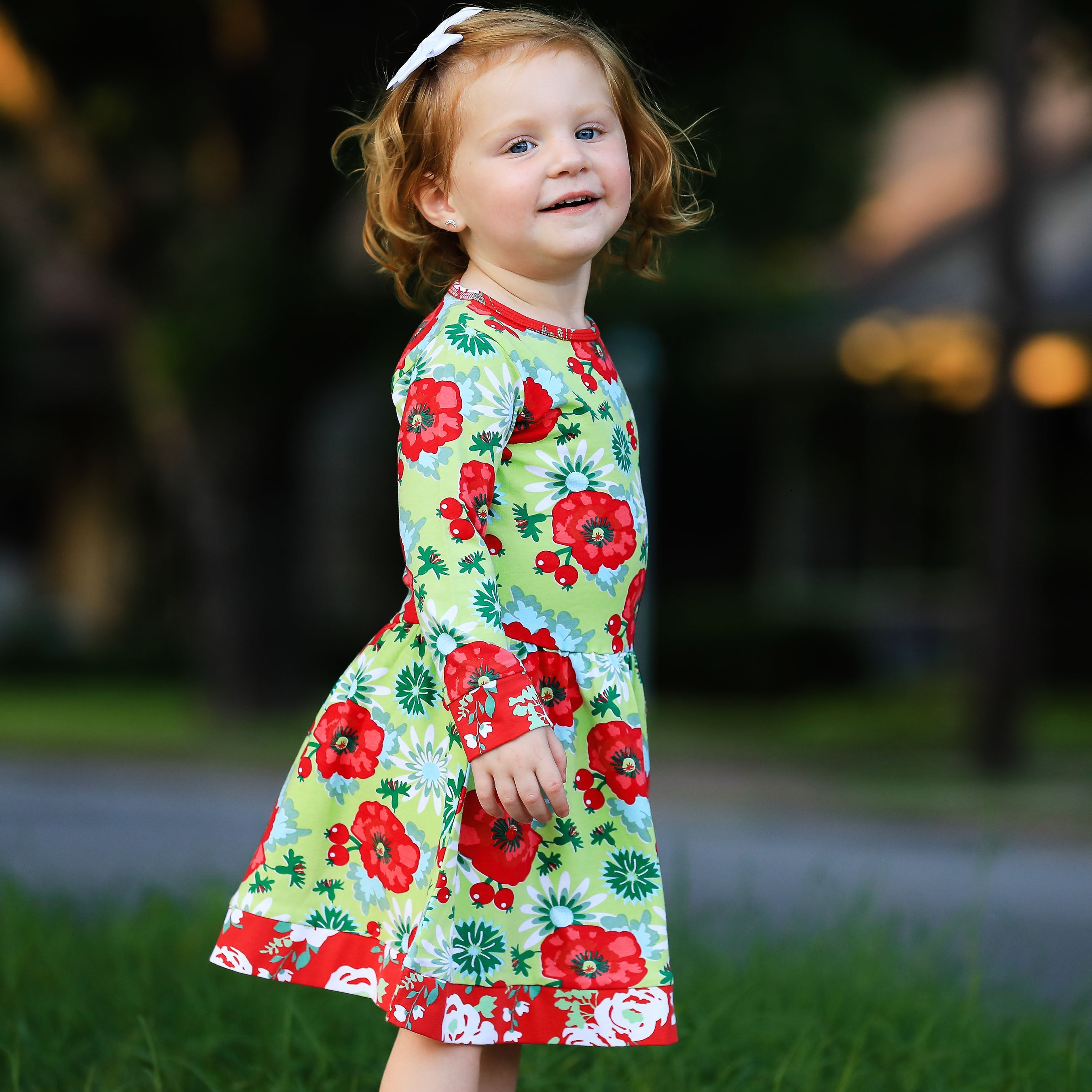 Annloren Girls Boutique Holiday Christmas Floral Cotton Winter Dress